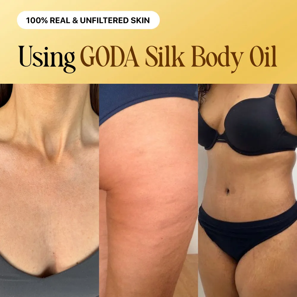 Multiple body areas shown before and after a moisturizing body-oil routine
