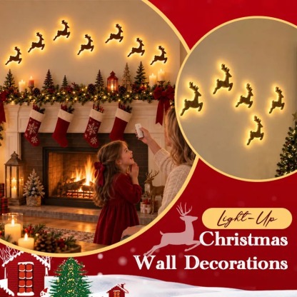 Christmas Reindeer LED Wall Light – Santa’s Sleigh Holiday Decoration