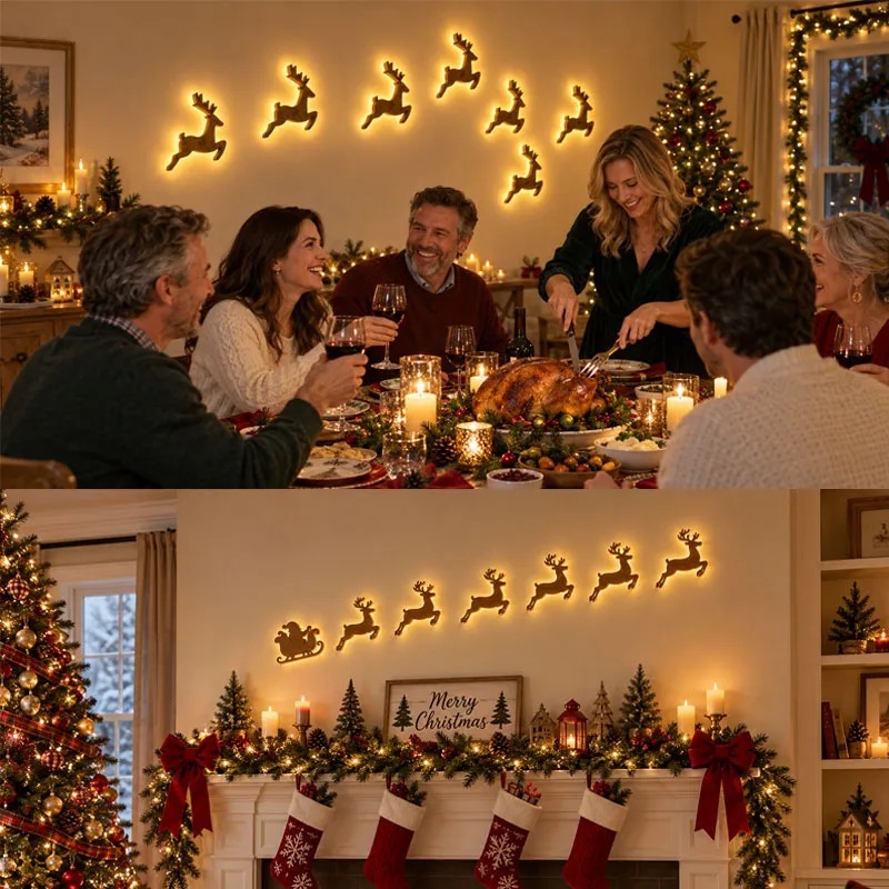 Christmas Reindeer LED Wall Light – Santa’s Sleigh Holiday Decoration
