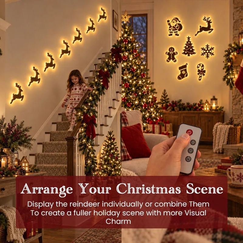 Christmas Reindeer LED Wall Light – Santa’s Sleigh Holiday Decoration