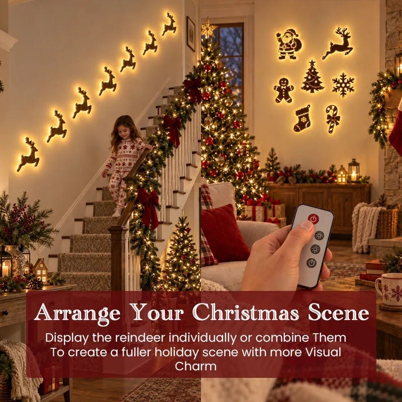 Christmas Reindeer LED Wall Light – Santa’s Sleigh Holiday Decoration