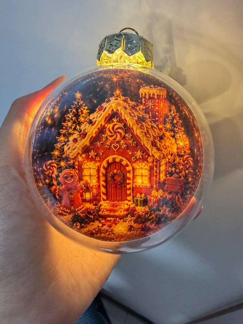 Christmas ornament displayed by fireplace