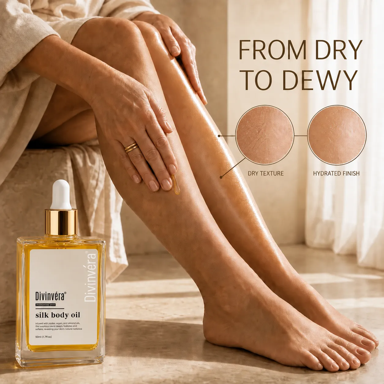 Dry-to-dewy body skin comparison with body oil