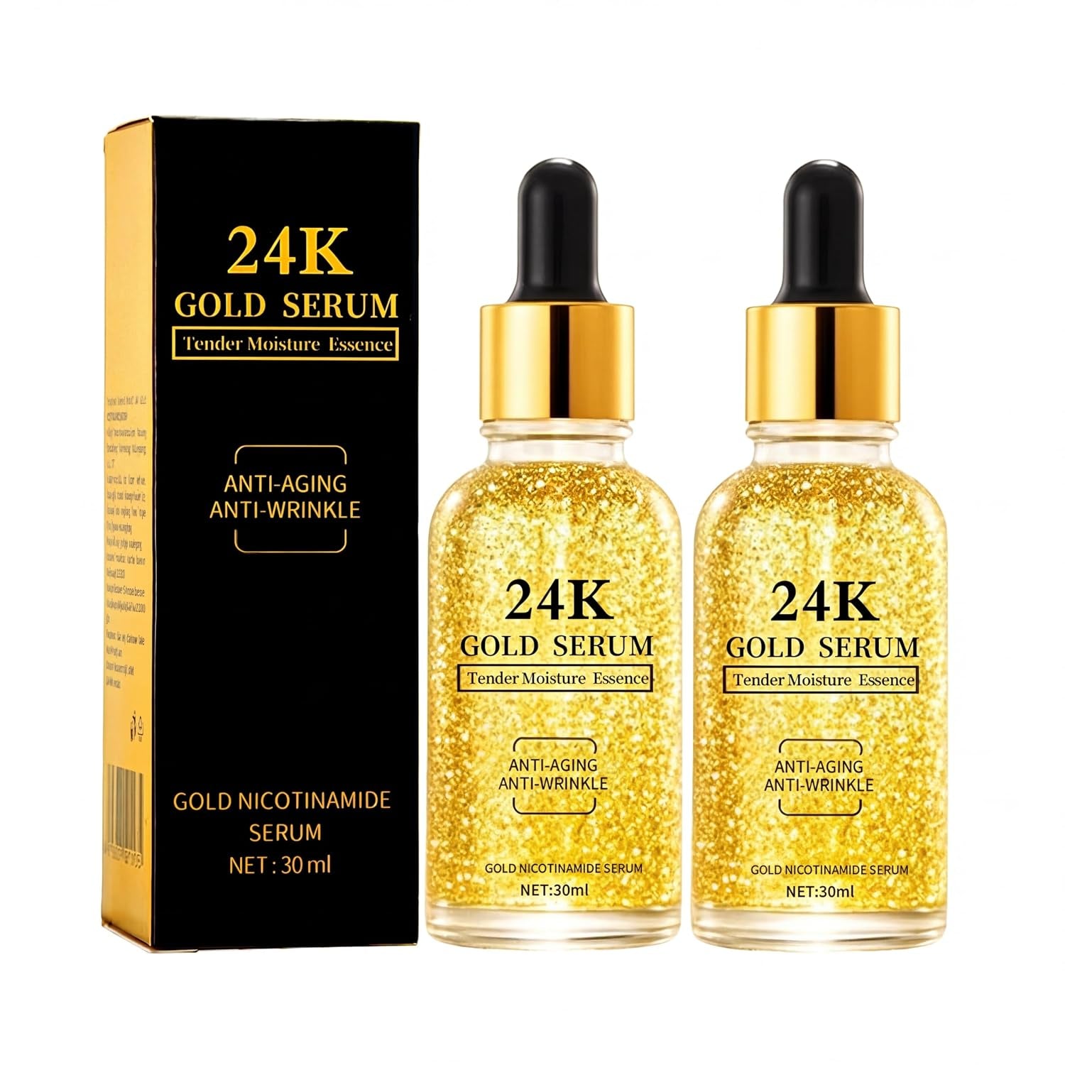 24K Gold Serum for Face, 2-Pack Anti-Aging Moisturizer with Vitamins