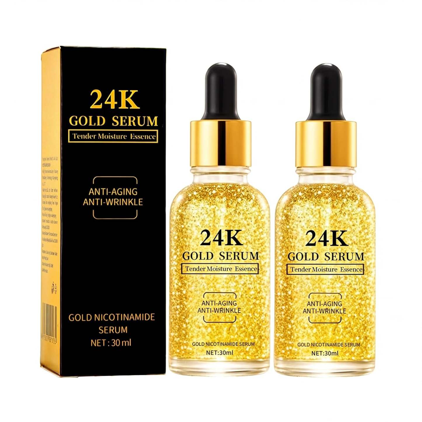 24K Gold Serum for Face, 2-Pack Anti-Aging Moisturizer with Vitamins