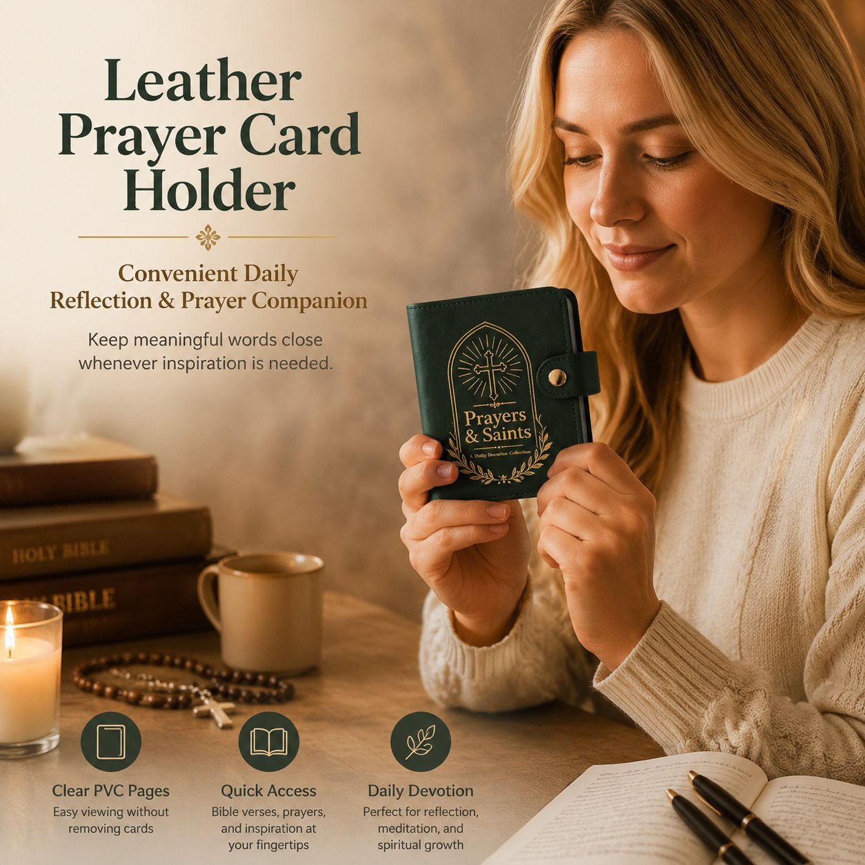 📖Premium Leather Prayer Card Holder Set – Includes Daily Prayer Cards for Faith, Reflection & Inspiration