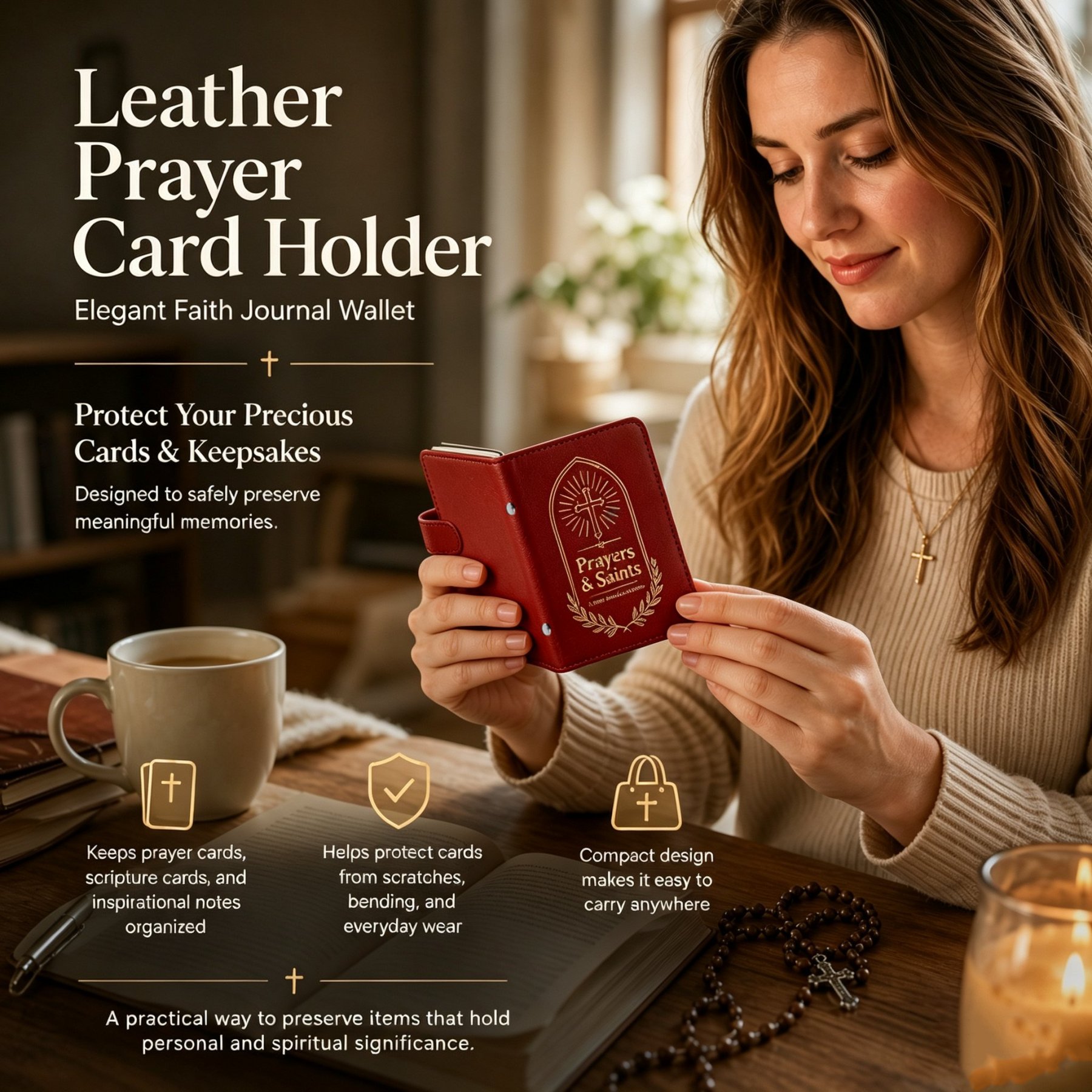 📖Premium Leather Prayer Card Holder Set – Includes Daily Prayer Cards for Faith, Reflection & Inspiration