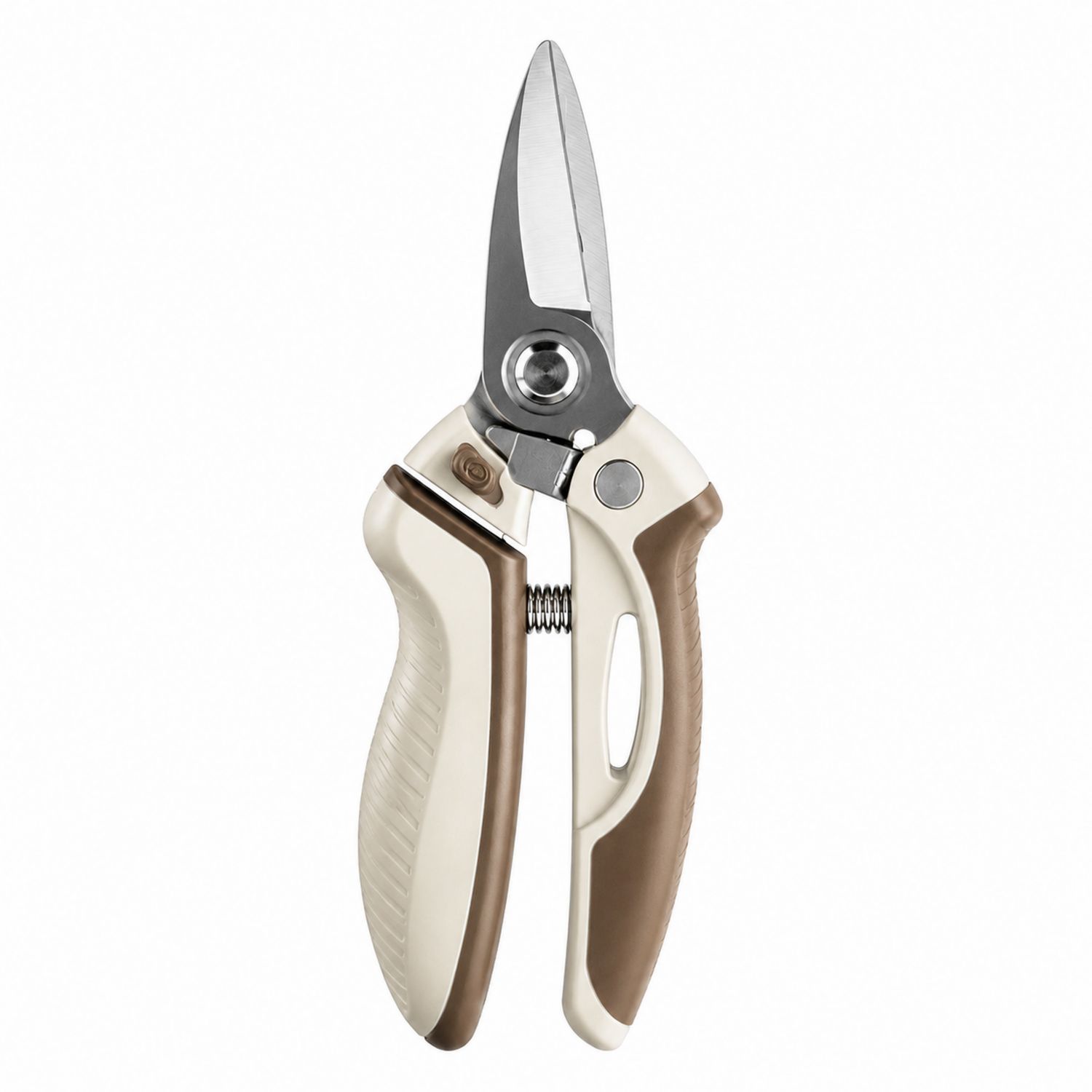 Sécateur de Jardin Ergonomique en Acier Inoxydable Beige et Marron