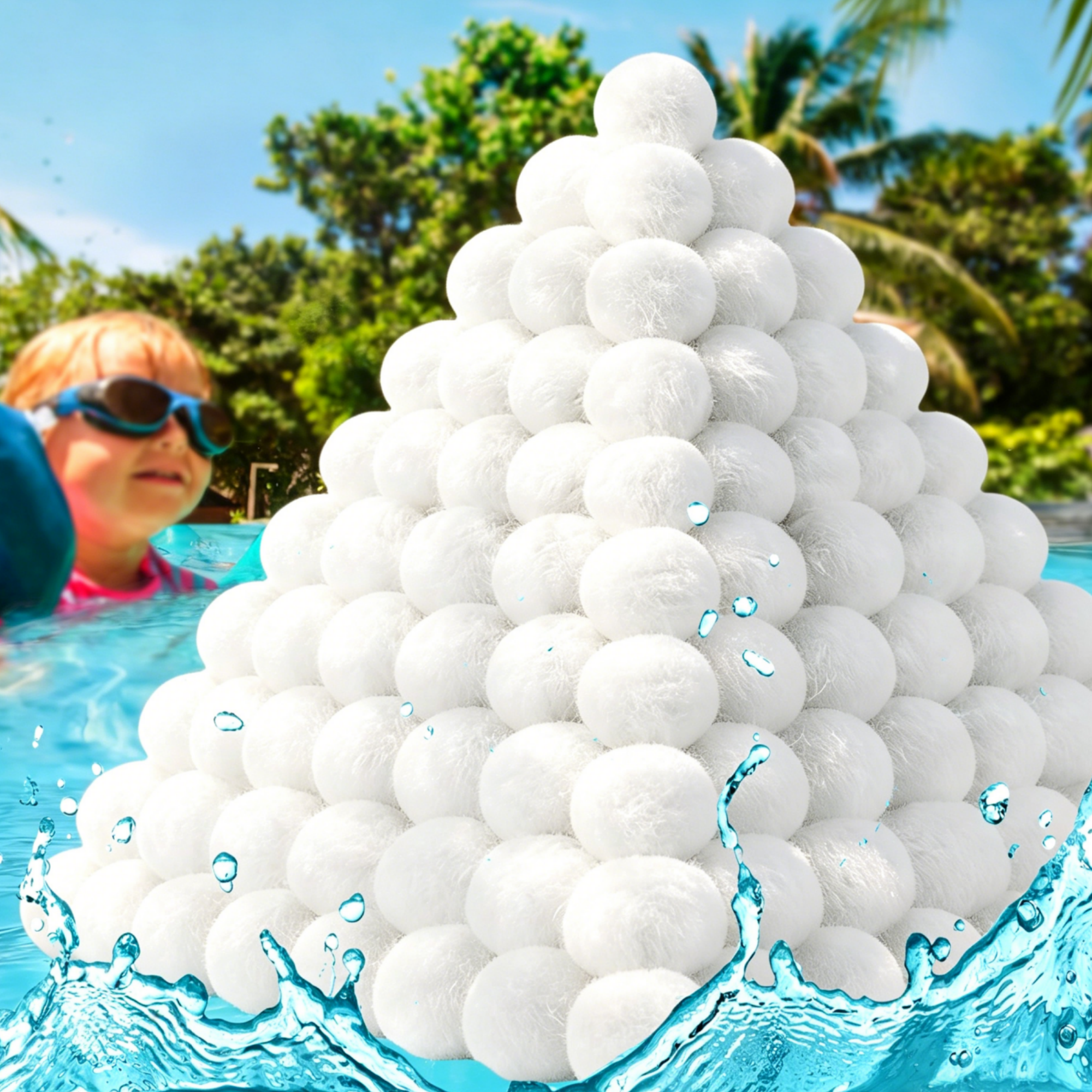 EverCrystal White Pool Filter Balls - 3.1 lbs Reusable Filter Balls for Sand Filter, Replaces 100 lbs Pool Filter Sand, Easy to Clean, High Efficiency Pool Filter Media for Cleaner Water