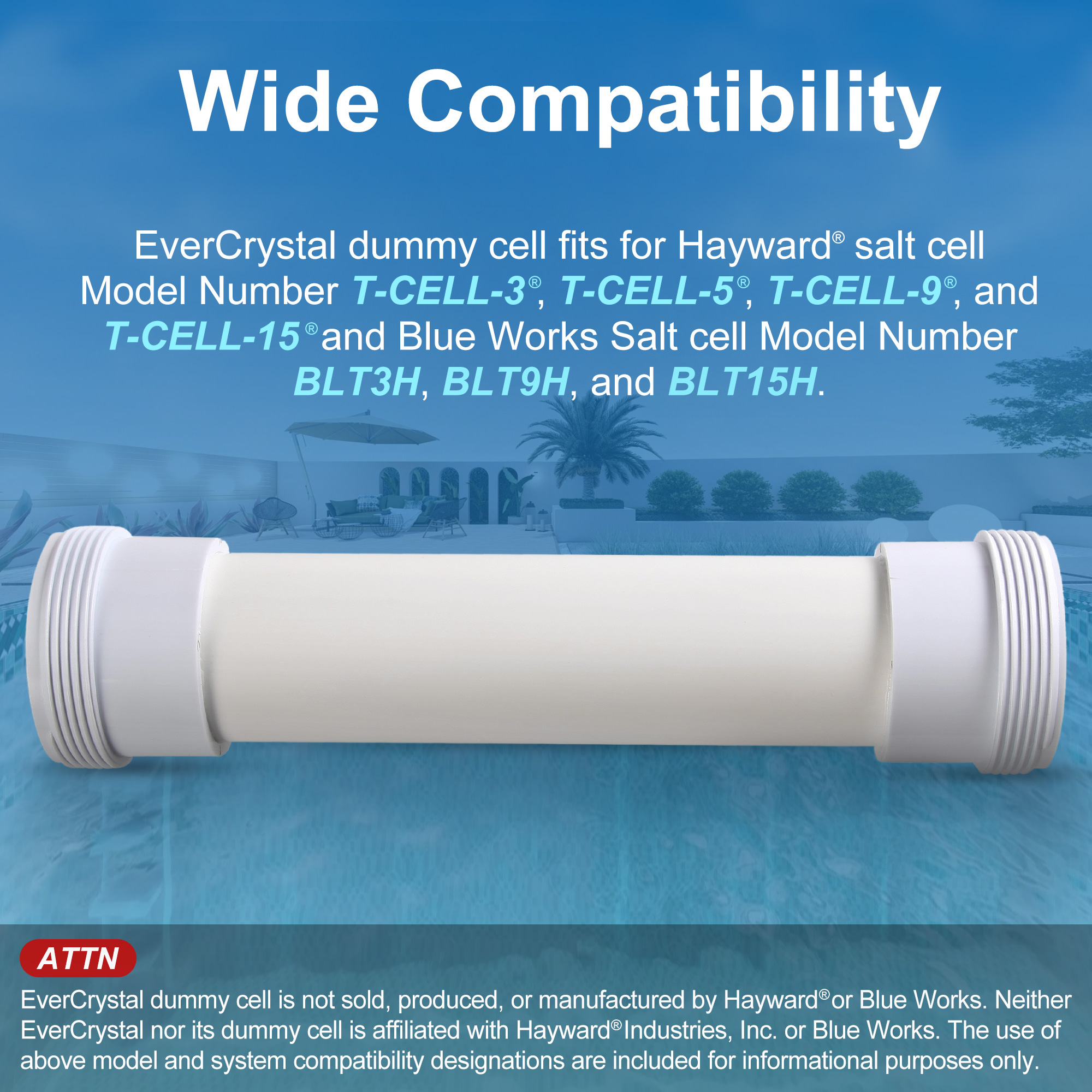 EverCrystal Salt Cell Dummy Bypass Cell, Replacement Bypass Cell Fits for Hayward Salt System, Easy to Install, for Off-Season & Maintenance Use