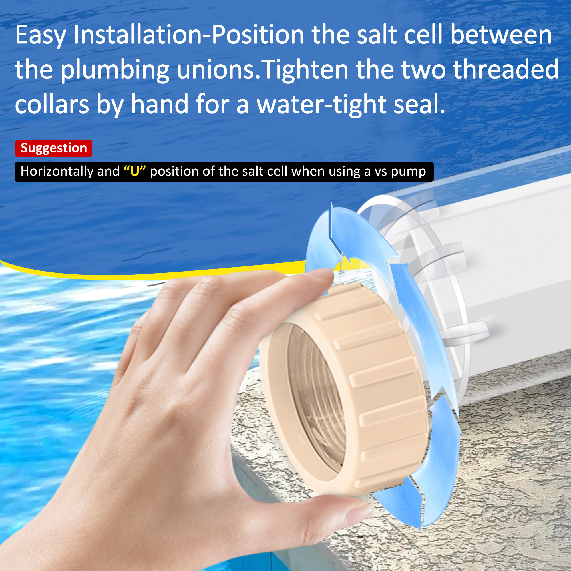 Salt Cell for Pool - Fits for Hayward Salt Cell T-3, up to 15,000 Gallon In-Ground Swimming Pools, Clear Case, 2-Year Warranty