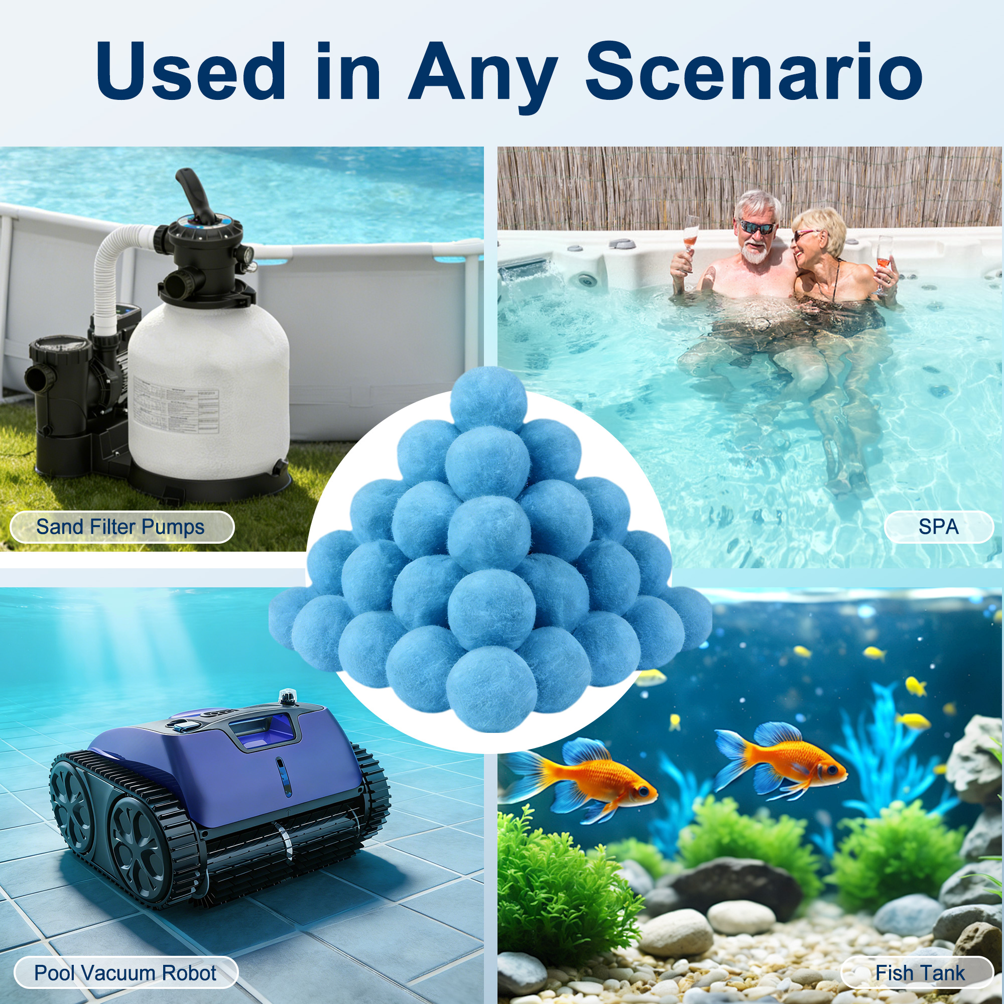 EverCrystal Blue Pool Filter Balls - 3.1 lbs Reusable Filter Balls for Sand Filter, Replaces 100 lbs Pool Filter Sand, Easy to Clean, High Efficiency Pool Filter Media for Cleaner Water