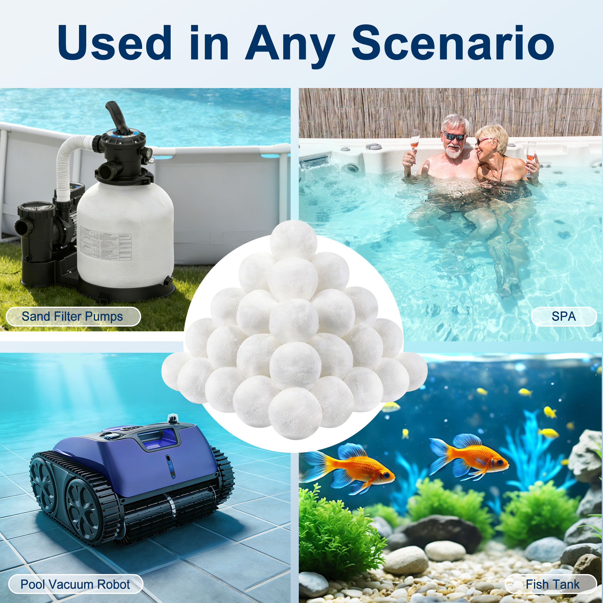 EverCrystal White Pool Filter Balls - 3.1 lbs Reusable Filter Balls for Sand Filter, Replaces 100 lbs Pool Filter Sand, Easy to Clean, High Efficiency Pool Filter Media for Cleaner Water
