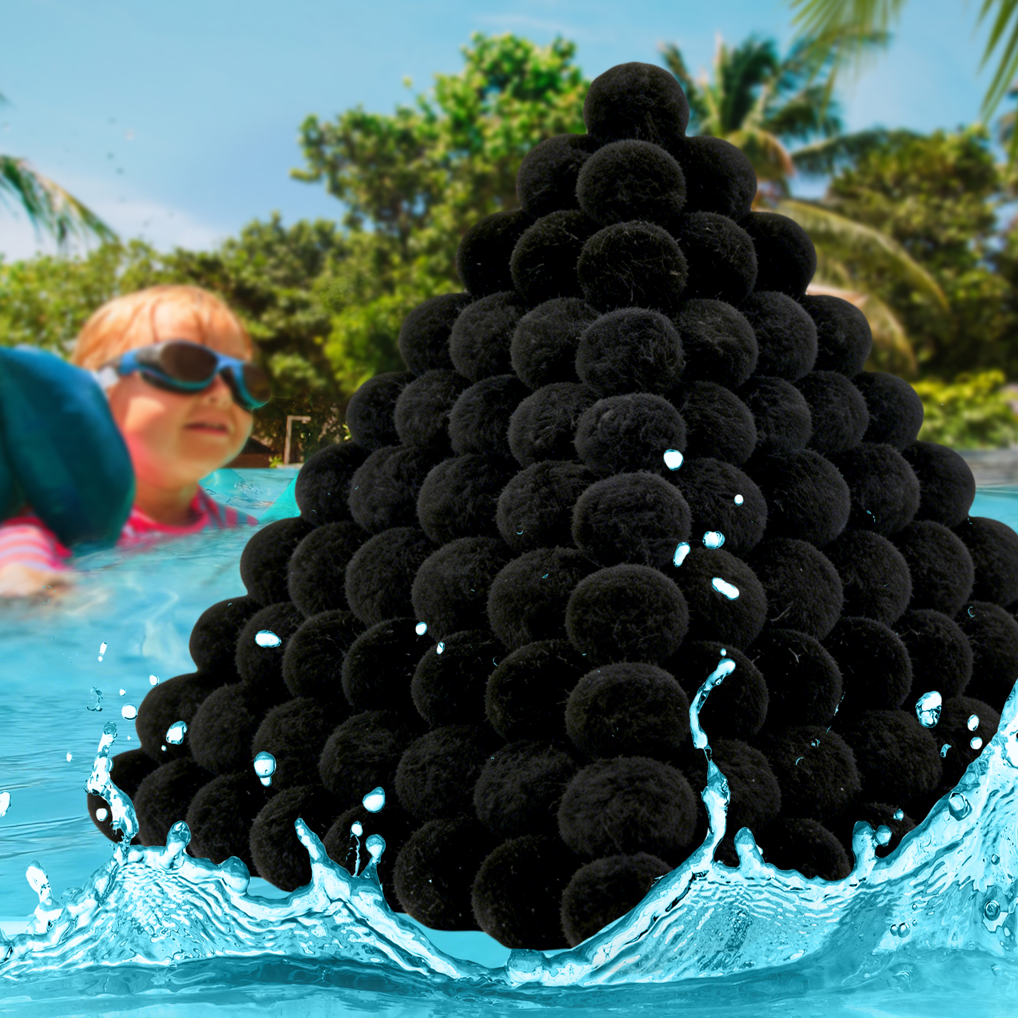 EverCrystal Black Pool Filter Balls – 1.5 lbs Activated Carbon Pool Filter Balls for Sand Filters, Reusable & Washable, Helps Absorb Oils & Organic Residue, Pre-Filter Media for Aquariums & Ponds