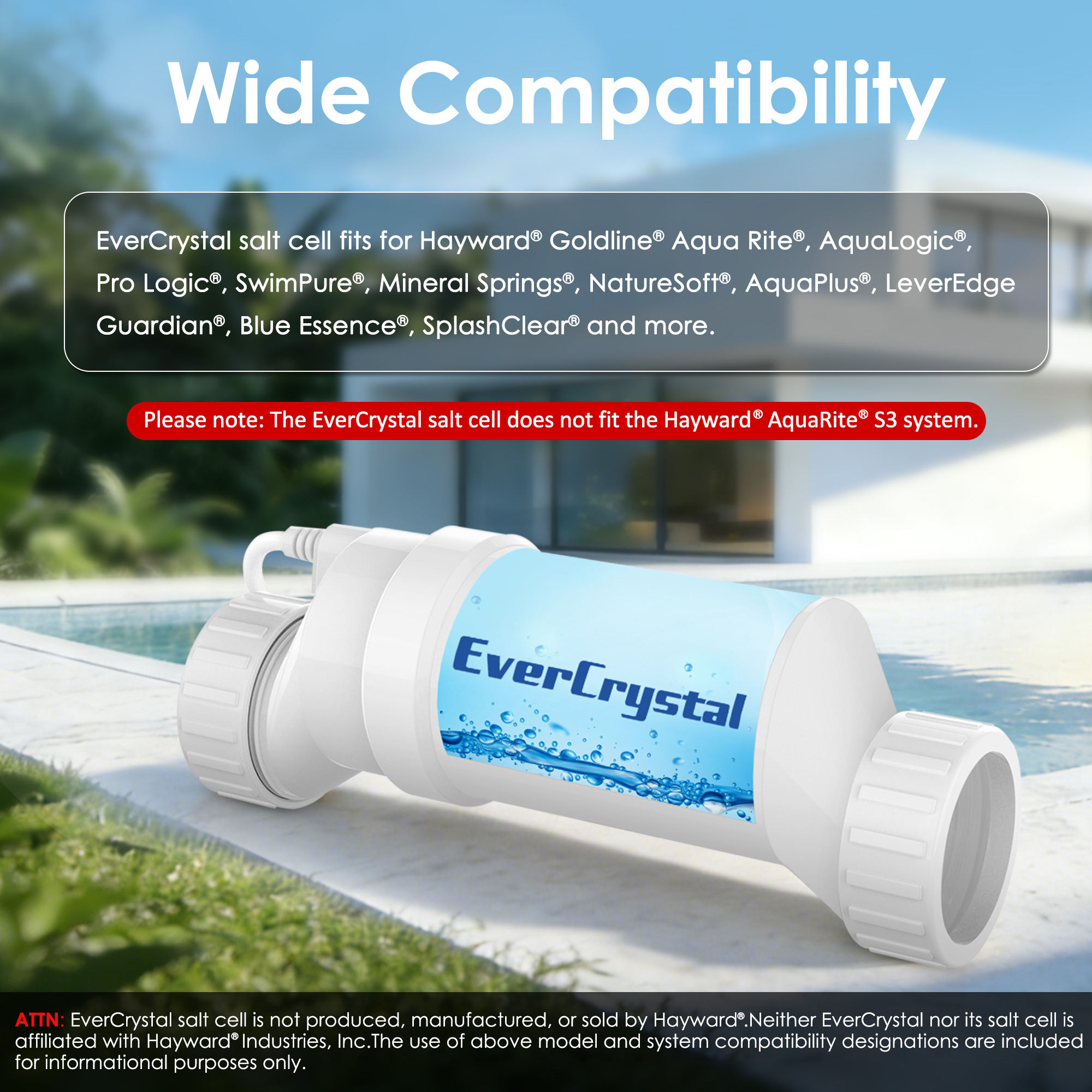 EverCrystal Salt Cell for Pool, Fits for Hayward Salt Cell T-15, Chlorine Generator Cell for Salt Water Pool, Up to 40,000 Gallon In-Ground Swimming Pools, 2-Year Warranty