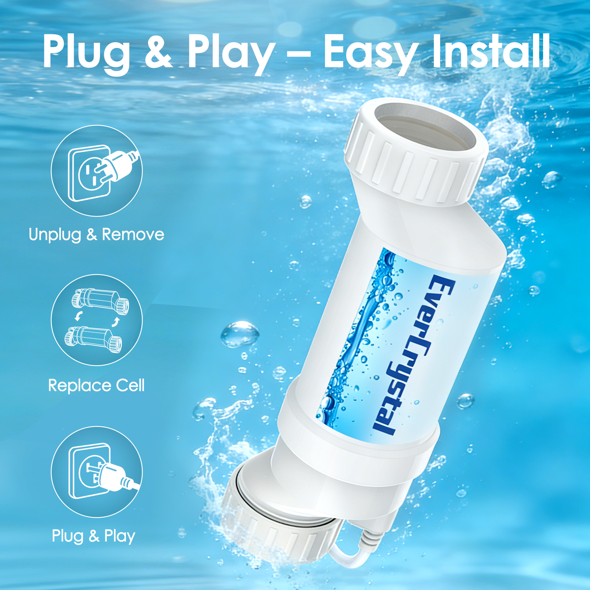 EverCrystal Salt Cell for Pool, Fits for Hayward Salt Cell T-15, Chlorine Generator Cell for Salt Water Pool, Up to 40,000 Gallon In-Ground Swimming Pools, 2-Year Warranty