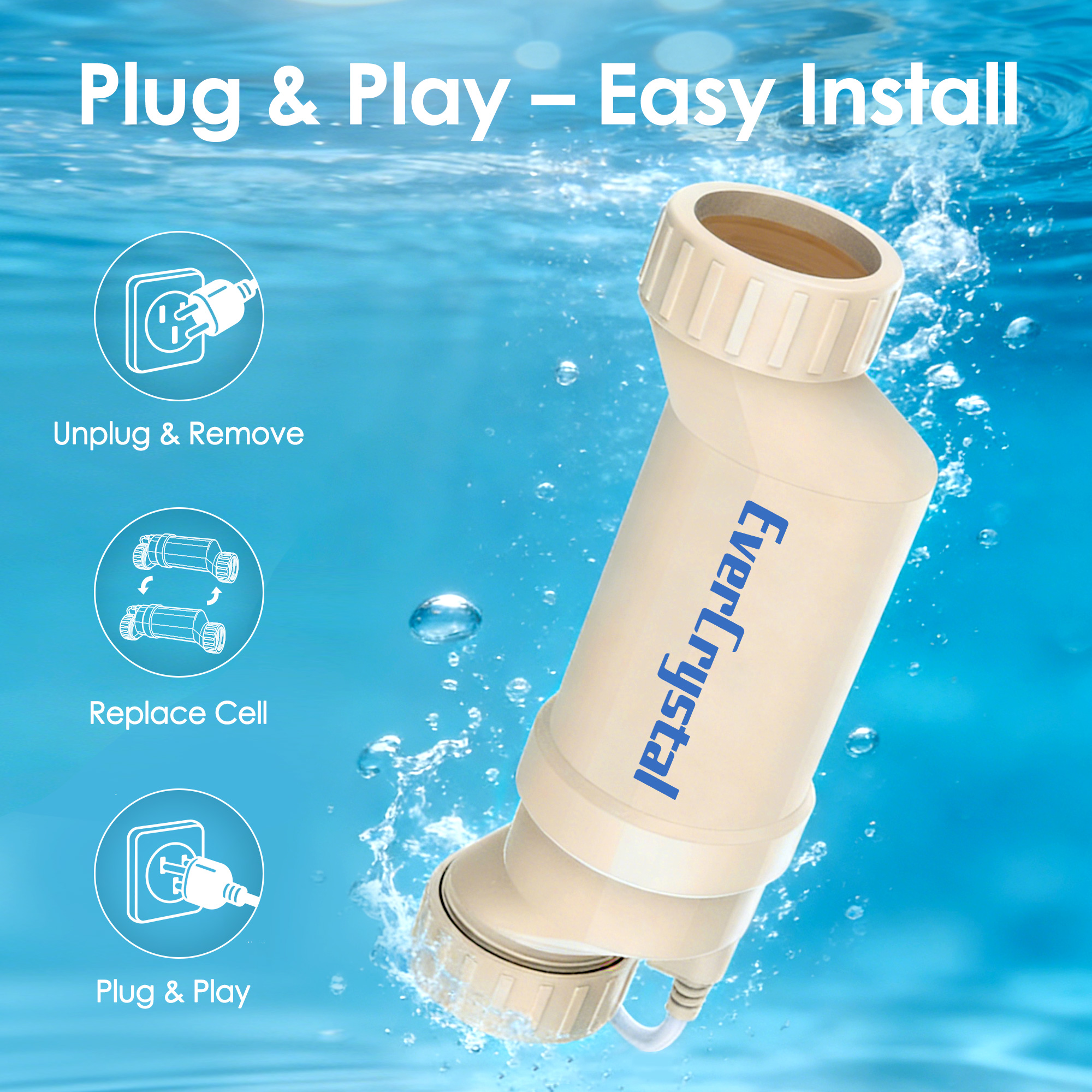 EverCrystal Salt Cell for Pool, Fits for Hayward Salt Cell T-15, Chlorine Generator Cell for Salt Water Pool, Up to 40,000 Gallon In-Ground Swimming Pools