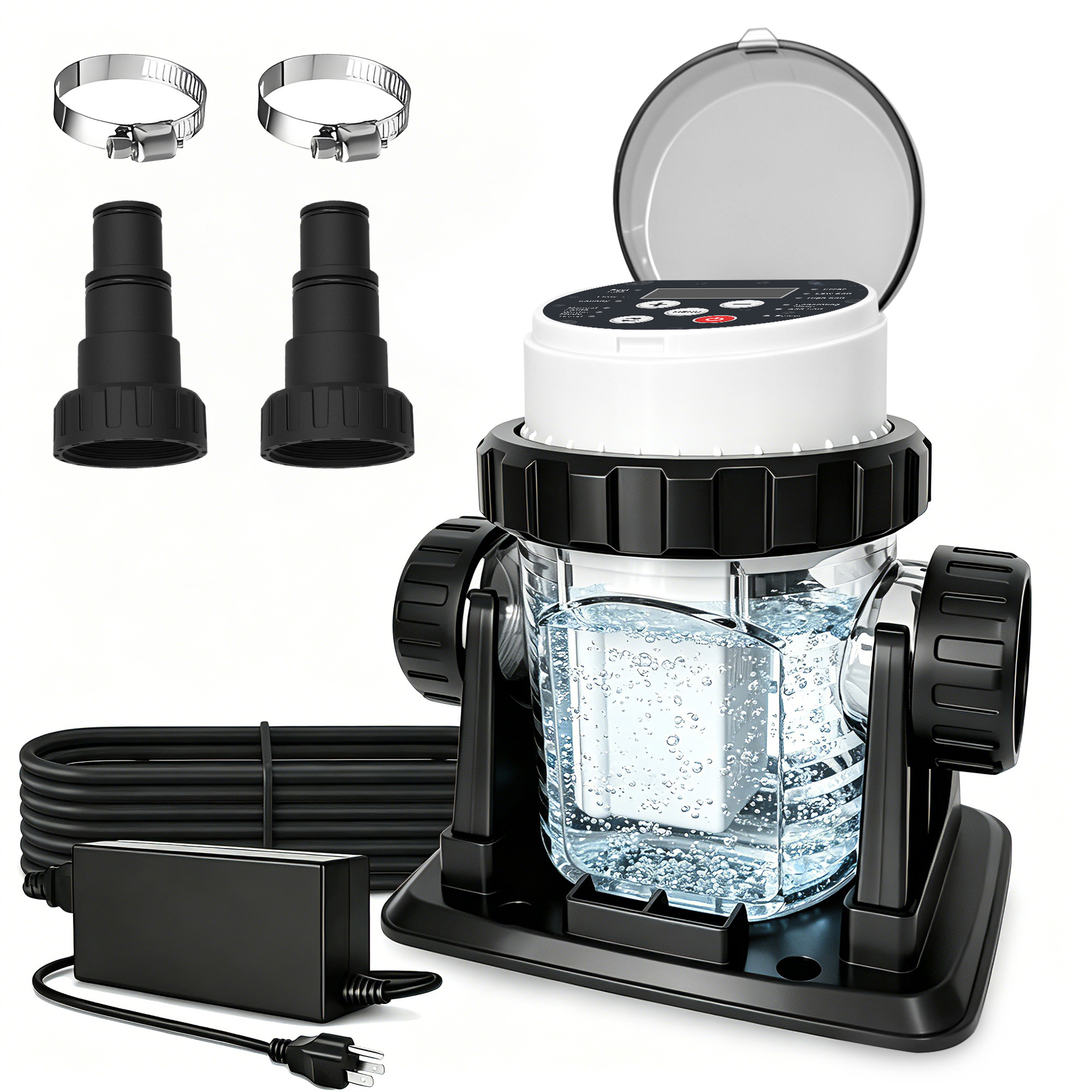 Salt Water Pool Chlorinator System - Built-in Salinity Sensor, Smart All-in-One Design, Plug-in Salt Chlorine Generator for Above Ground Pools up to 10,000 Gallons,Easy to Set-Up