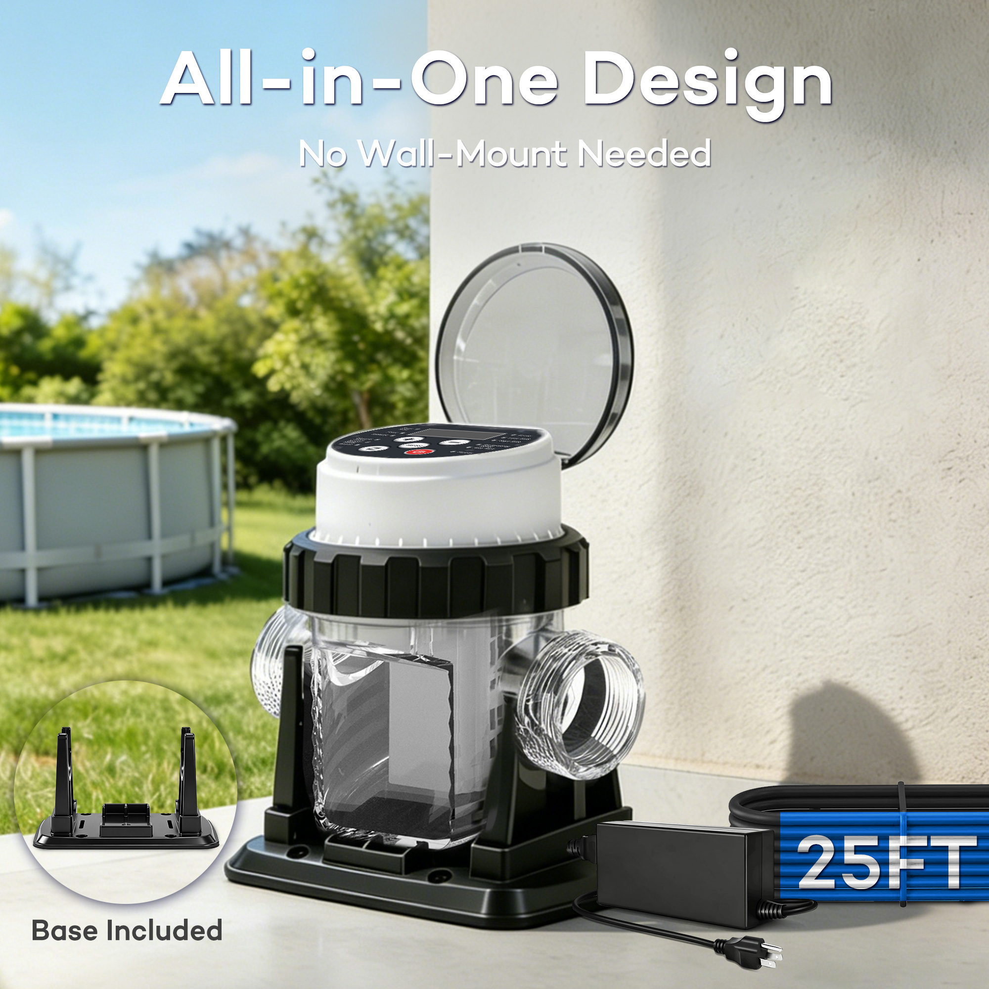 Salt Water Pool Chlorinator System - Built-in Salinity Sensor, Smart All-in-One Design, Plug-in Salt Chlorine Generator for Above Ground Pools up to 10,000 Gallons,Easy to Set-Up