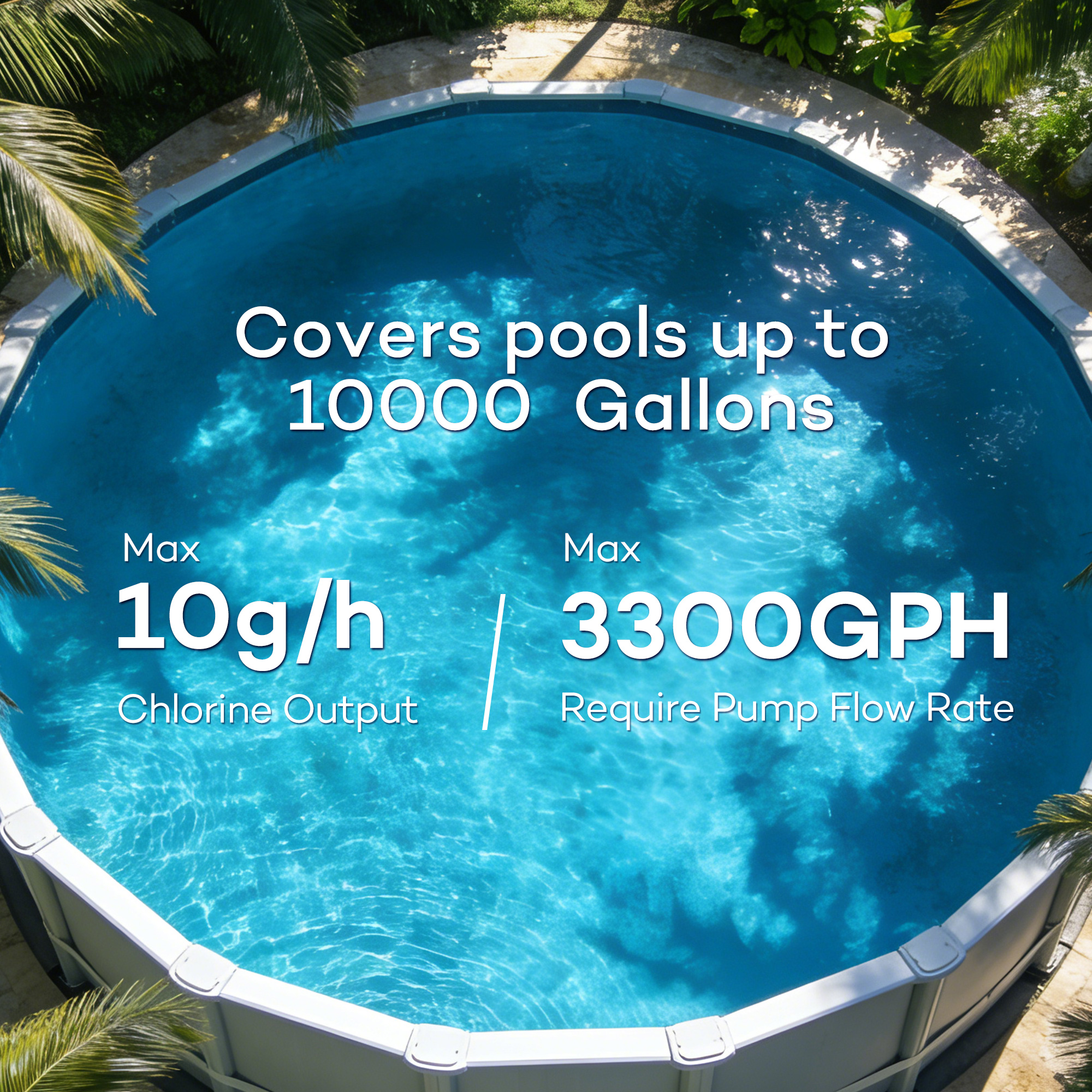 Salt Water Pool Chlorinator System - Built-in Salinity Sensor, Smart All-in-One Design, Plug-in Salt Chlorine Generator for Above Ground Pools up to 10,000 Gallons,Easy to Set-Up