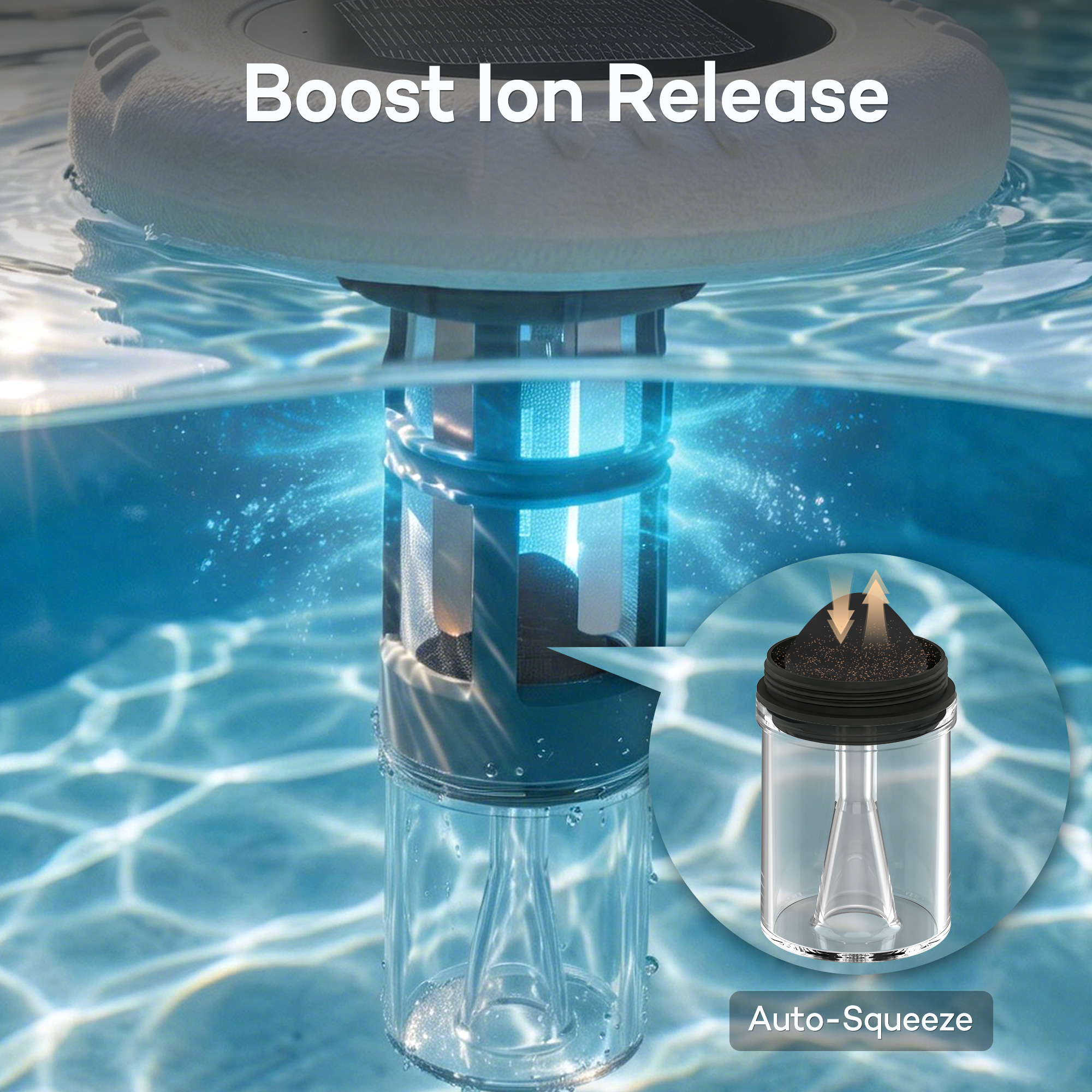 Solar Pool Ionizer – New Generation Self-Cleaning Pool Ionizer with Copper Residue Collection, Leak-Proof Integrated Panel, for Above Ground & In-Ground Pools up to 40000 Gallons, Test Strips Included