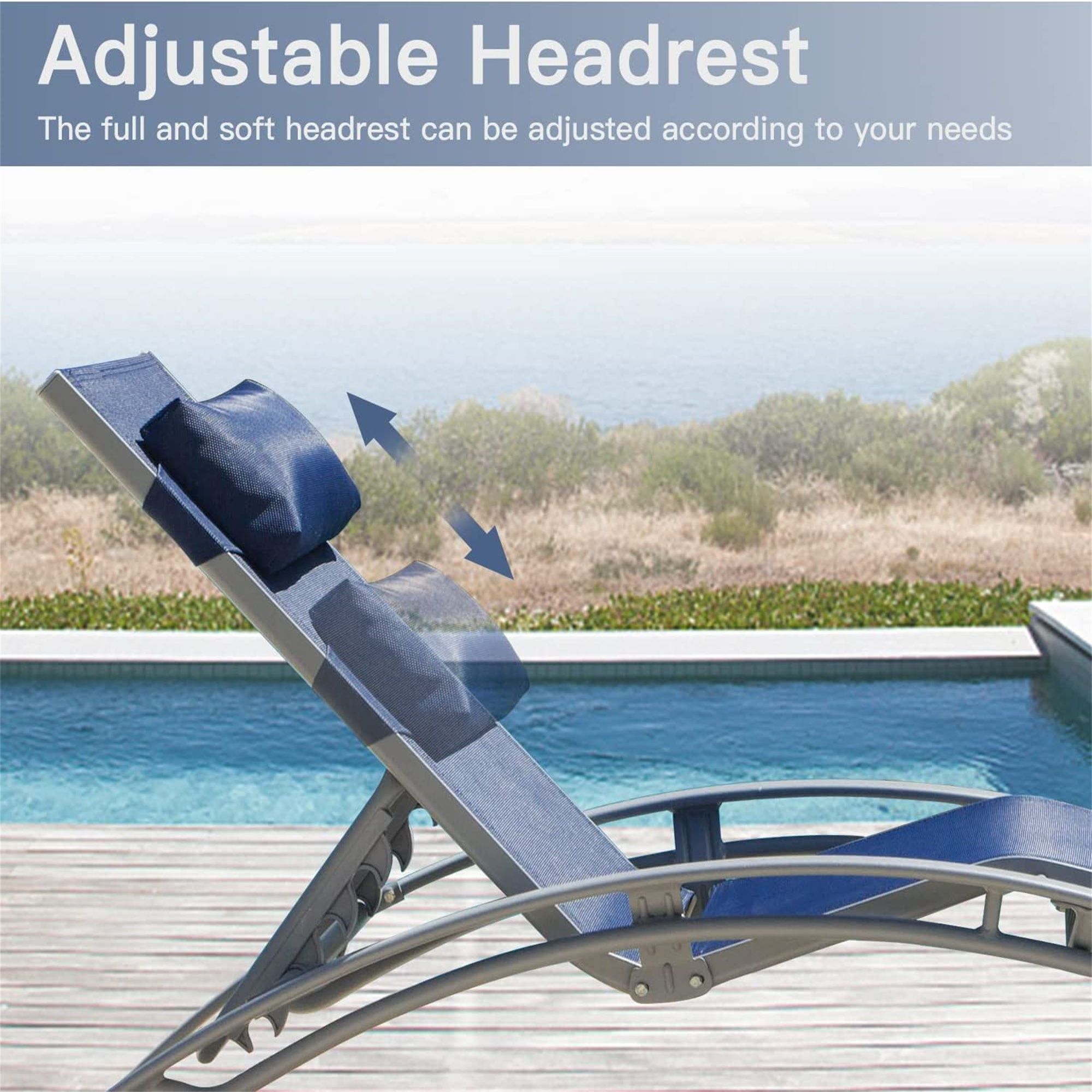 Outdoor Chaise Lounge Chairs Set of 2 - Adjustable Patio Lounge Chairs with Removable Pillow, Aluminum Pool Lounge Chairs with Breathable Textilene Fabric, Poolside Lawn Backyard Recliners