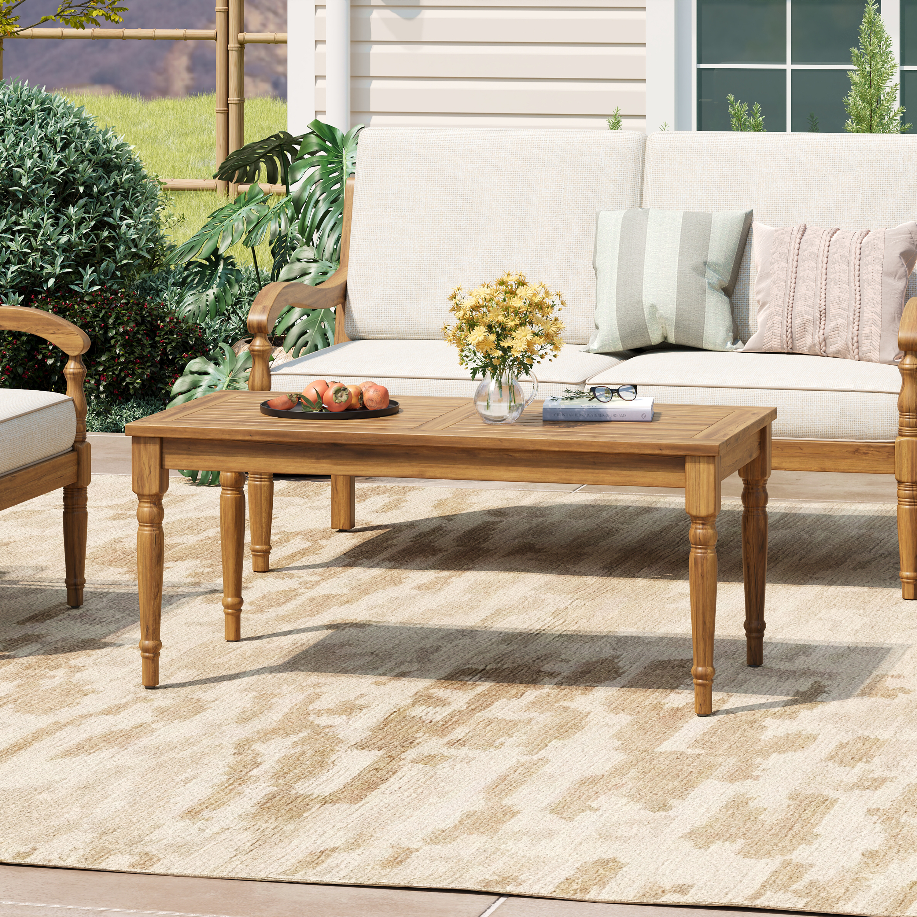 EverCrystal Acacia Wood Outdoor Coffee Table, Classic Patio Coffee Table with Natural Finish for Garden, Backyard & Balcony