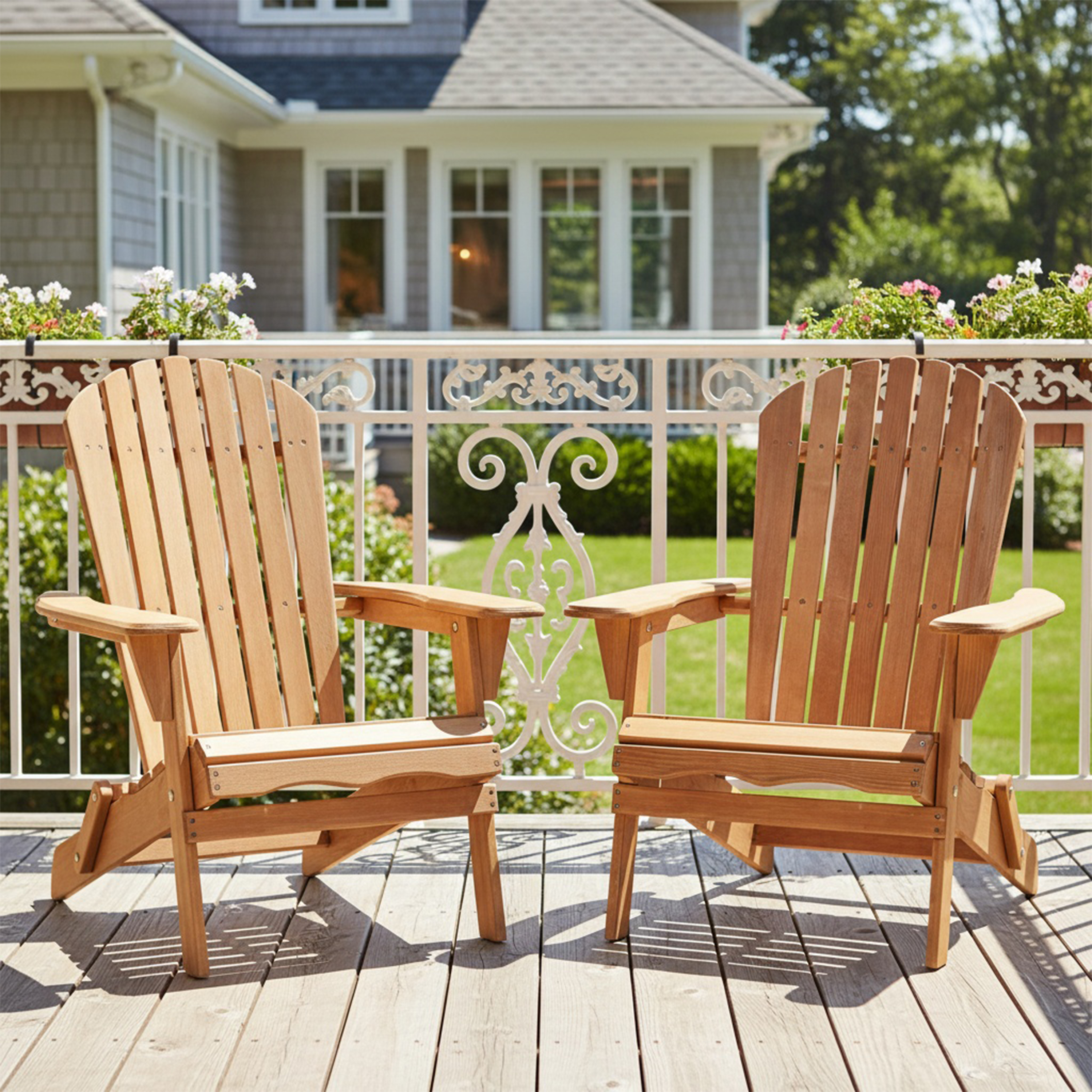 EverCrystal Outdoor Folding Wooden Chair Set, Low Profile Adirondack  Chairs with Pre-Assembled BackRest, Space-Saving Foldable Design, 220 lbs Weight Capacity, for Garden Backyard Porch Pool