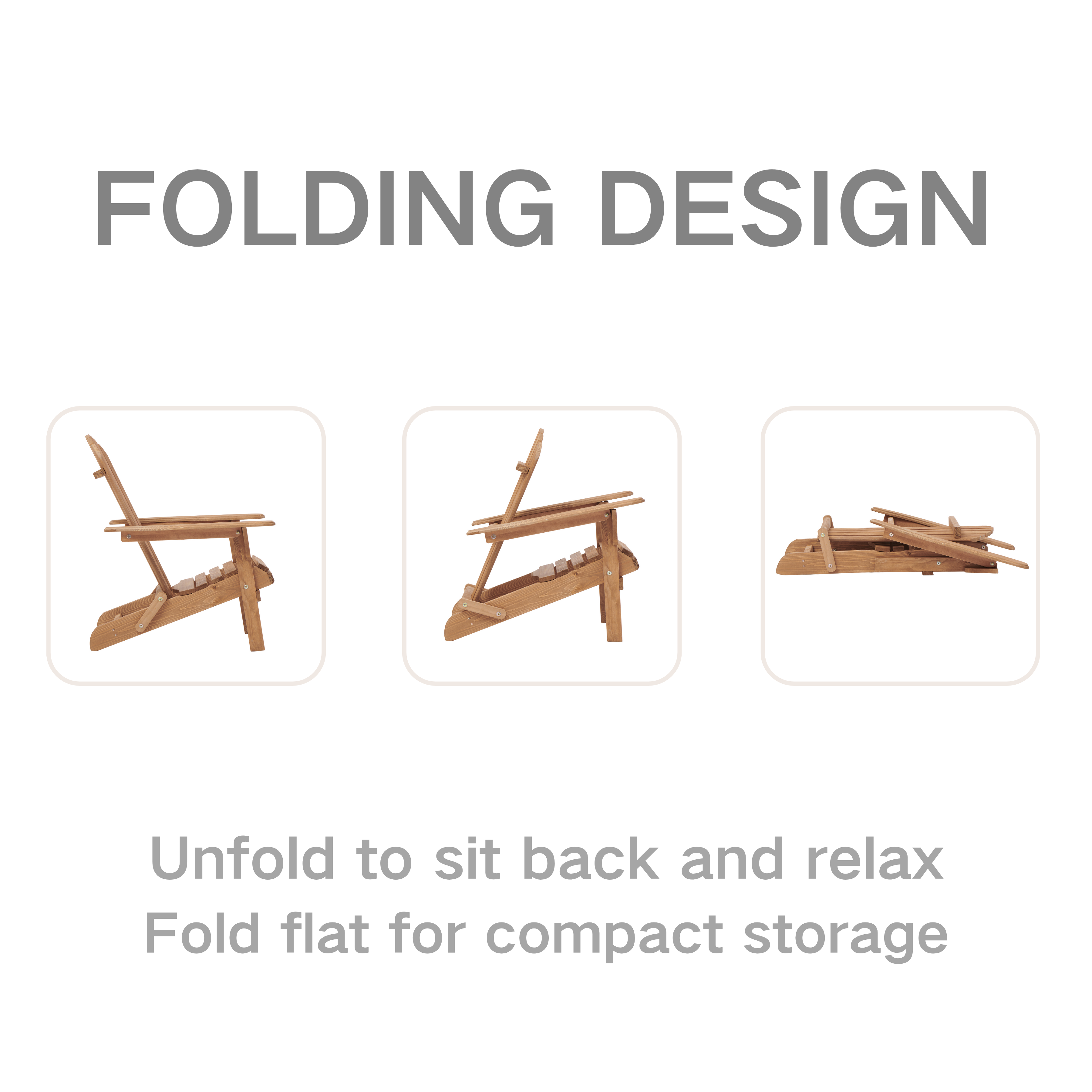 EverCrystal Outdoor Folding Wooden Chair Set, Low Profile Adirondack  Chairs with Pre-Assembled BackRest, Space-Saving Foldable Design, 220 lbs Weight Capacity, for Garden Backyard Porch Pool