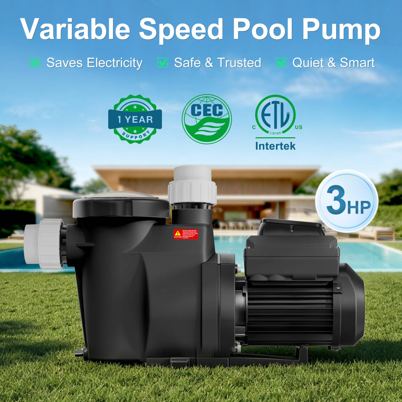 [Copy]Variable Speed Pool Pump 3.0 HP– Energy Efficient Inground Pool Pump with CEC Certified & ETL Listed, Ultra Quiet, Built-in Timer, High Flow, Self-Priming, 230V