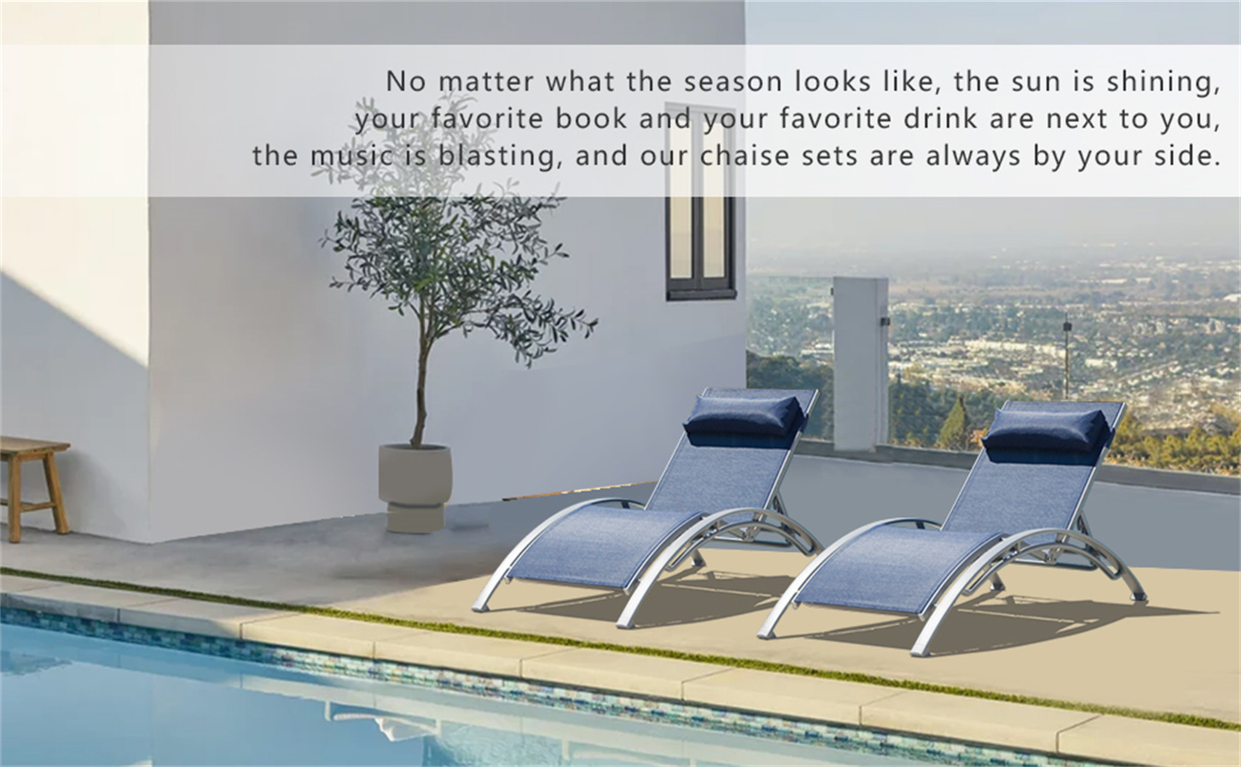 Outdoor Chaise Lounge Chairs Set of 2 - Adjustable Patio Lounge Chairs with Removable Pillow, Aluminum Pool Lounge Chairs with Breathable Textilene Fabric, Poolside Lawn Backyard Recliners