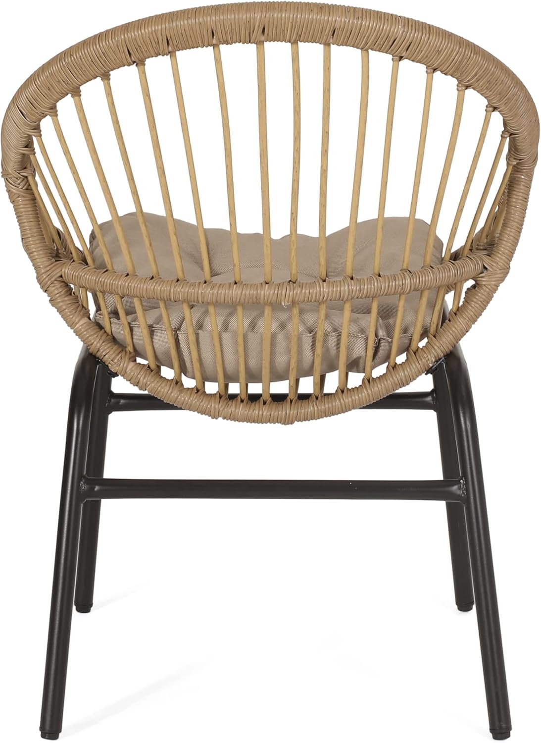 2 PCS Outdoor Patio Chairs, Heavy Duty PE Wicker Dining Chairs with Water-Resistant Cushions, 400LBS Capacity Metal Frame Boho Style Furniture for Backyard Garden Poolside