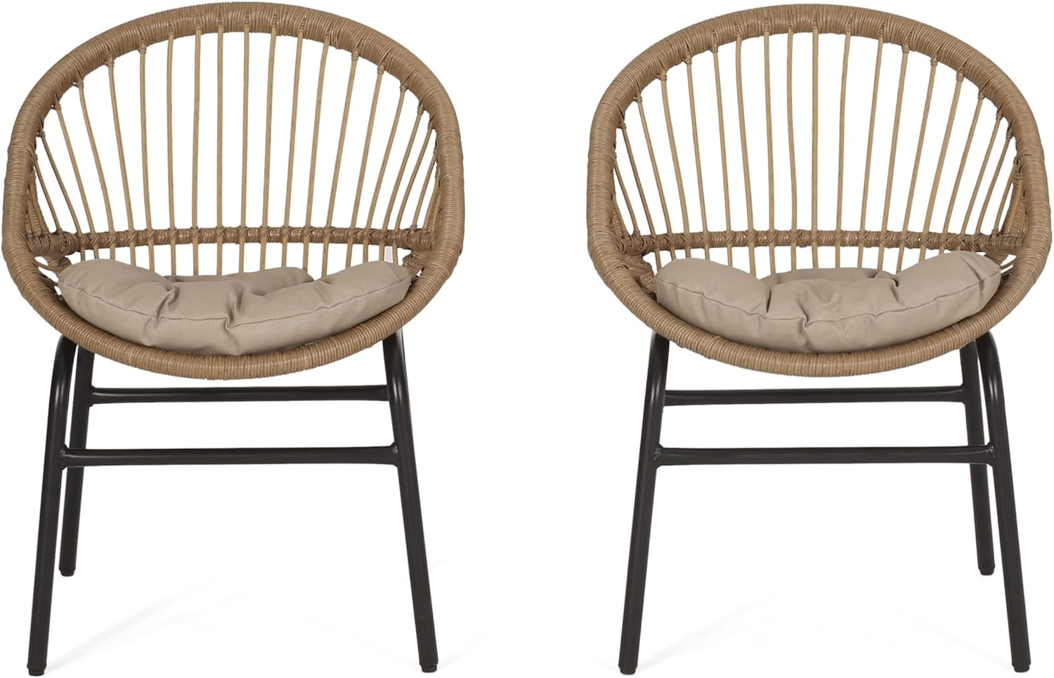 2 PCS Outdoor Patio Chairs, Heavy Duty PE Wicker Dining Chairs with Water-Resistant Cushions, 400LBS Capacity Metal Frame Boho Style Furniture for Backyard Garden Poolside