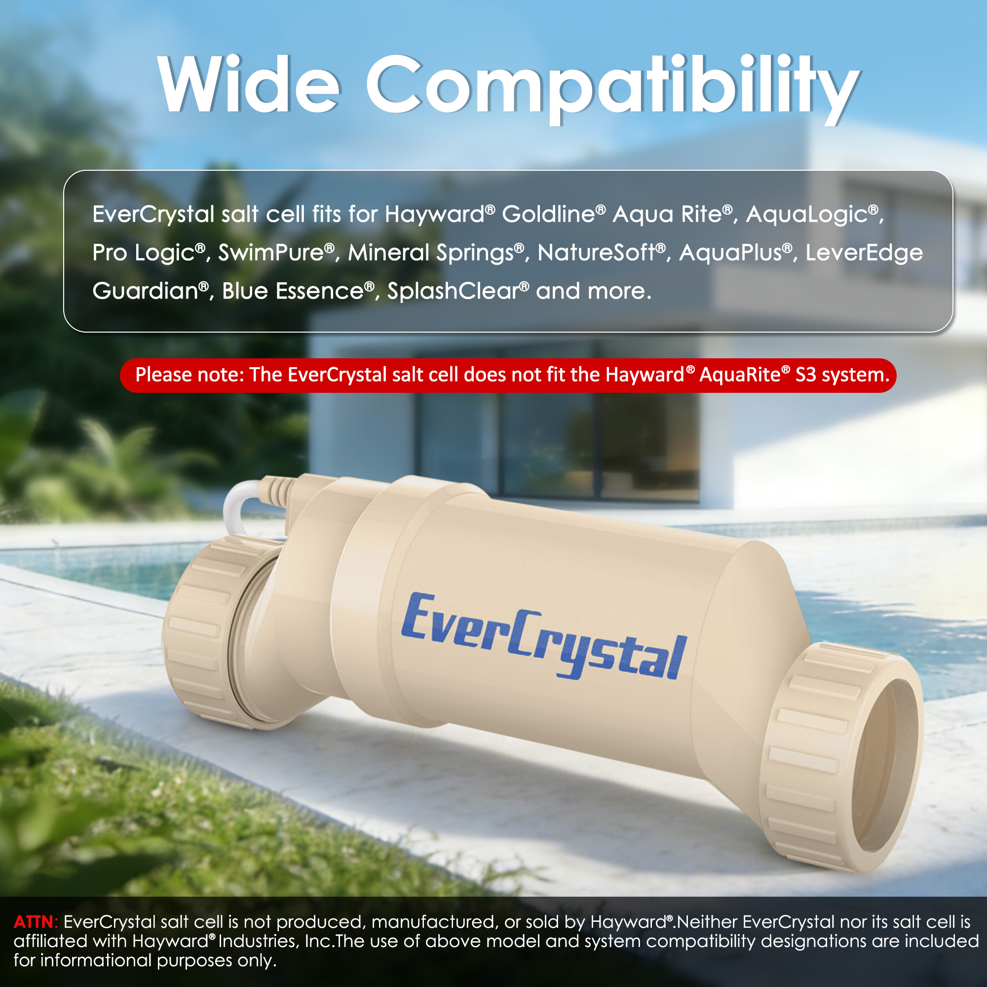 EverCrystal Salt Cell for Pool, Fits for Hayward Salt Cell T-15, Chlorine Generator Cell for Salt Water Pool, Up to 40,000 Gallon In-Ground Swimming Pools