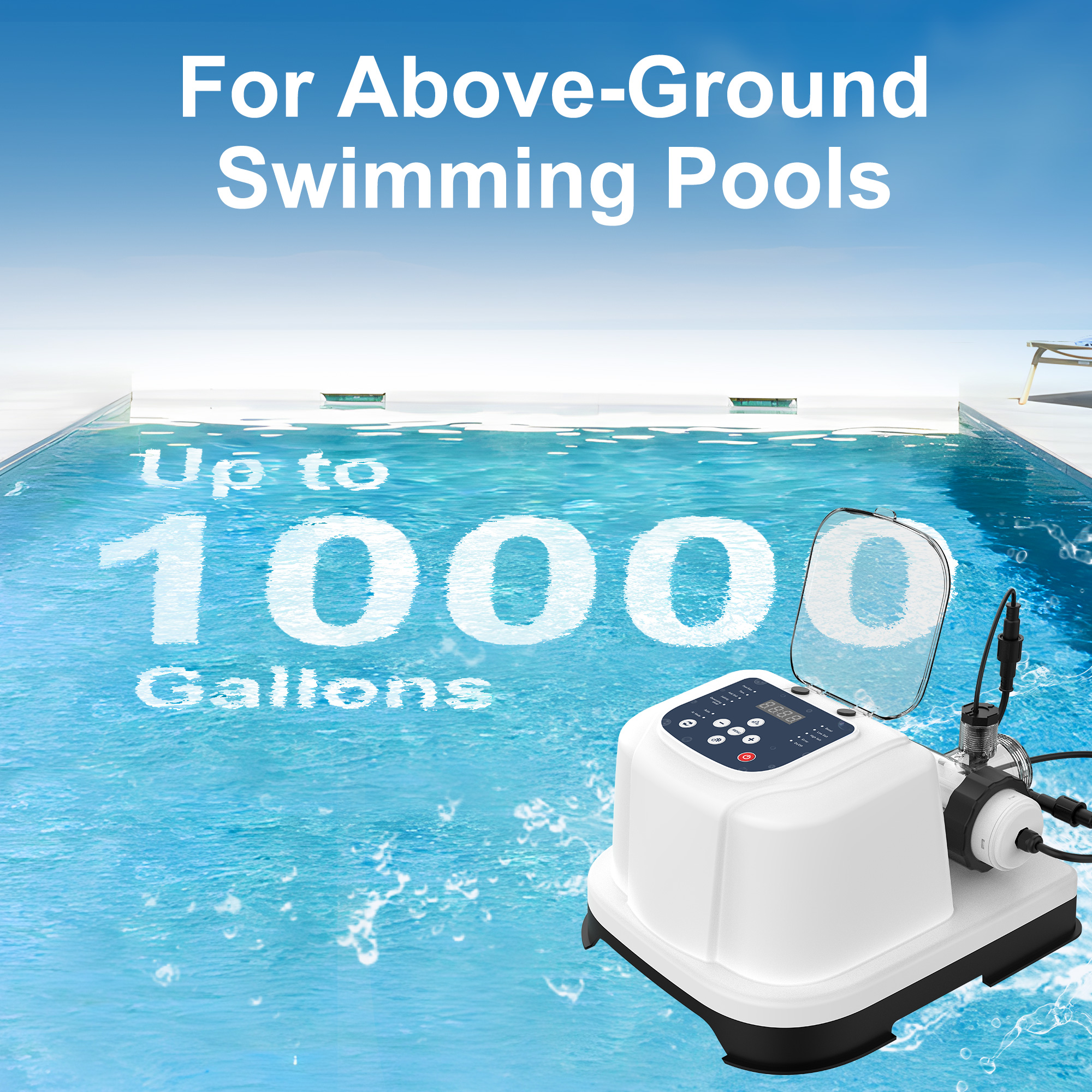 Salt Chlorine Generator for Above Ground Pools, Up to 10,000 Gallons, Intelligent Saltwater Pool System with Auto Chlorine Calculation, Salt Level Detection & Smart Salt Addition Guidance