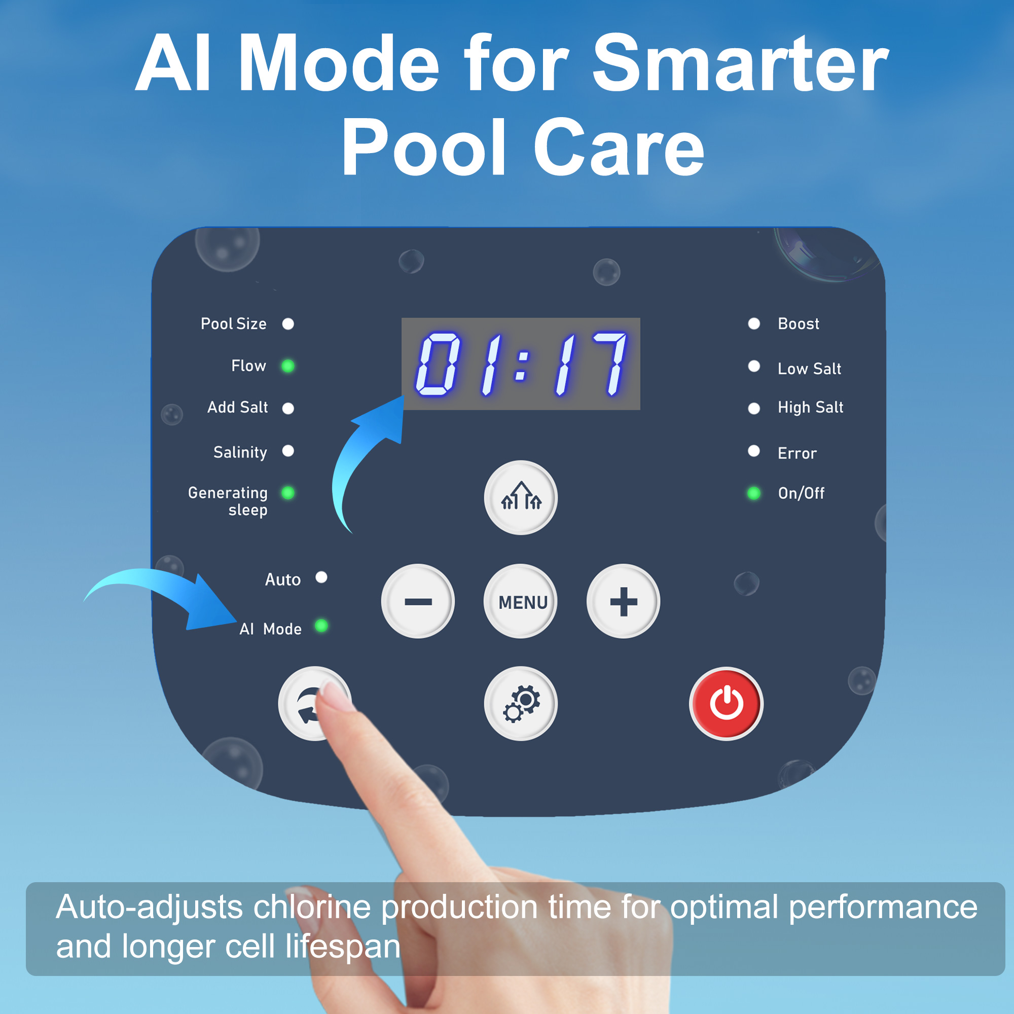 Salt Chlorine Generator for Above Ground Pools, Up to 10,000 Gallons, Intelligent Saltwater Pool System with Auto Chlorine Calculation, Salt Level Detection & Smart Salt Addition Guidance