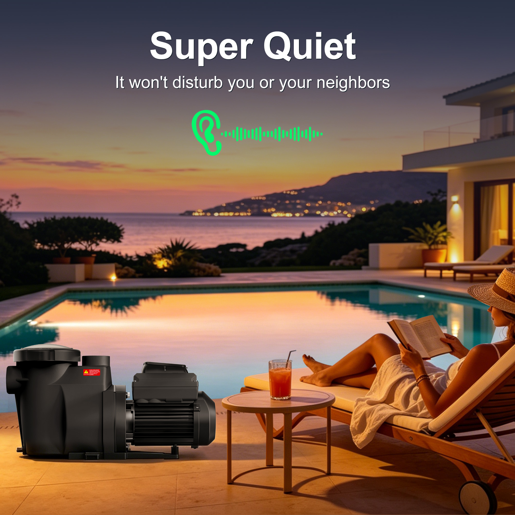 Variable Speed Pool Pump – Energy Efficient Inground Pool Pump with CEC Certified & ETL Listed, Ultra Quiet, Built-in Timer, High Flow, Self-Priming, 230V