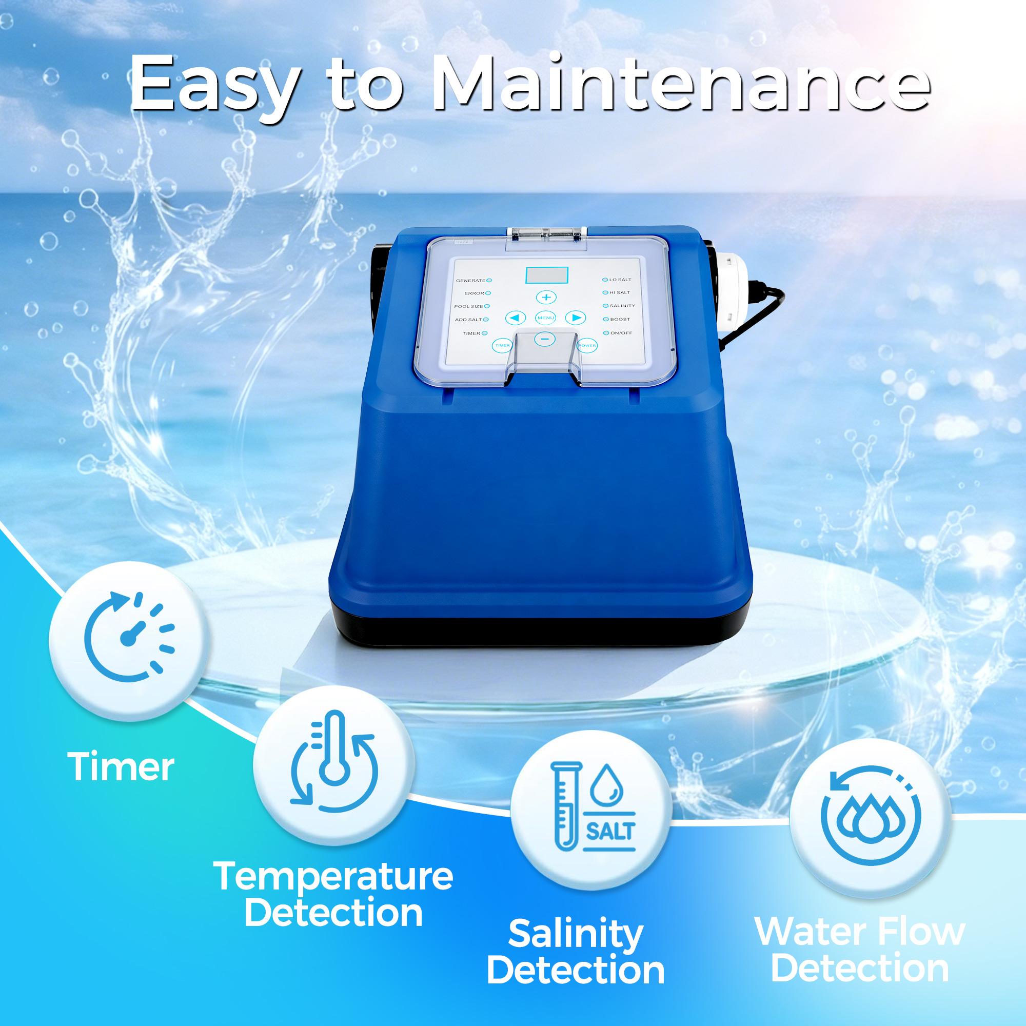 Salt Water Pool Chlorinator System —— Up to 20,000 Gallons, Smart Salt Chlorine Generator with LCD Display, GFCI Plug & Precision Calibration, Pool Salt System for Above Ground Pools