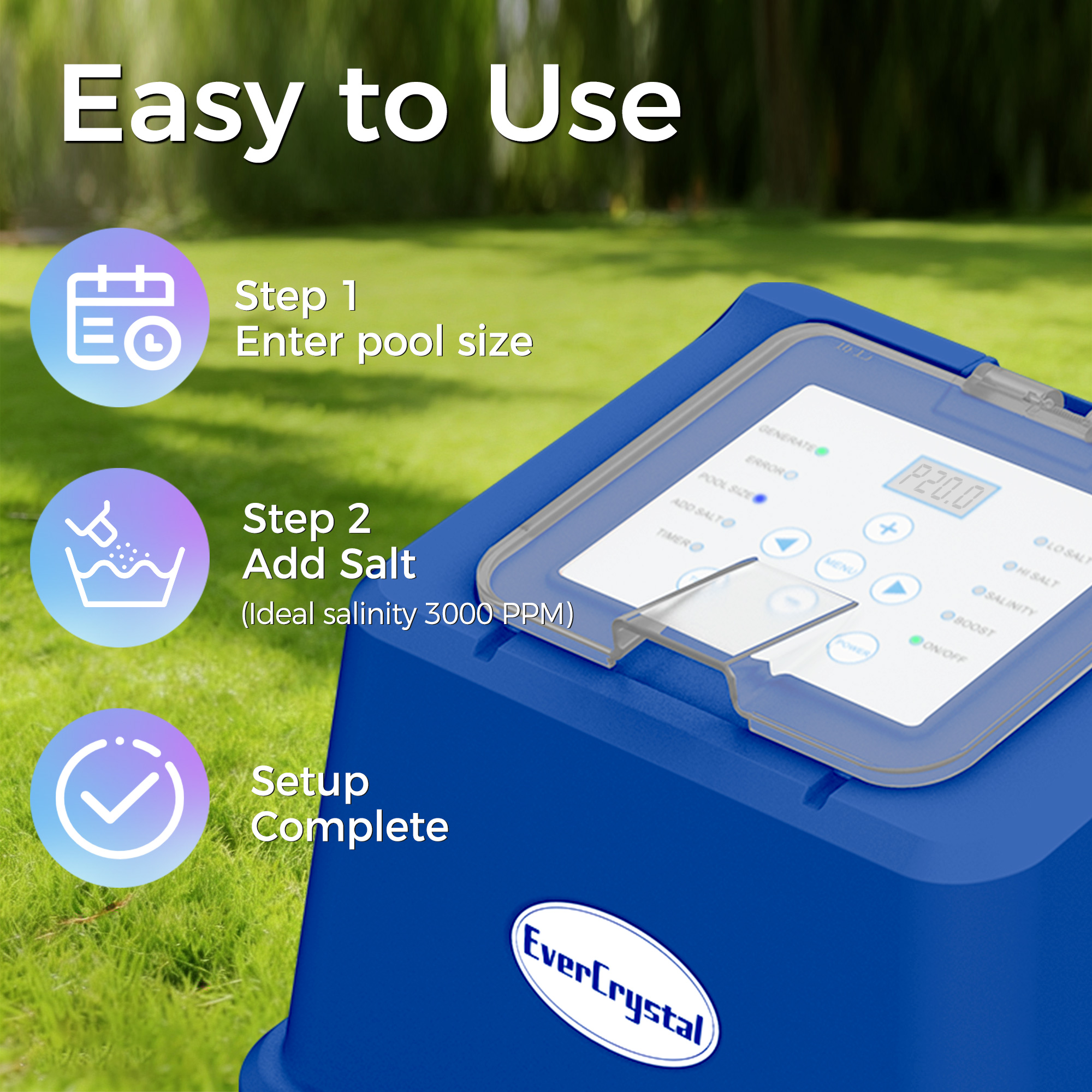 Salt Water Pool Chlorinator System —— Up to 20,000 Gallons, Smart Salt Chlorine Generator with LCD Display, GFCI Plug & Precision Calibration, Pool Salt System for Above Ground Pools