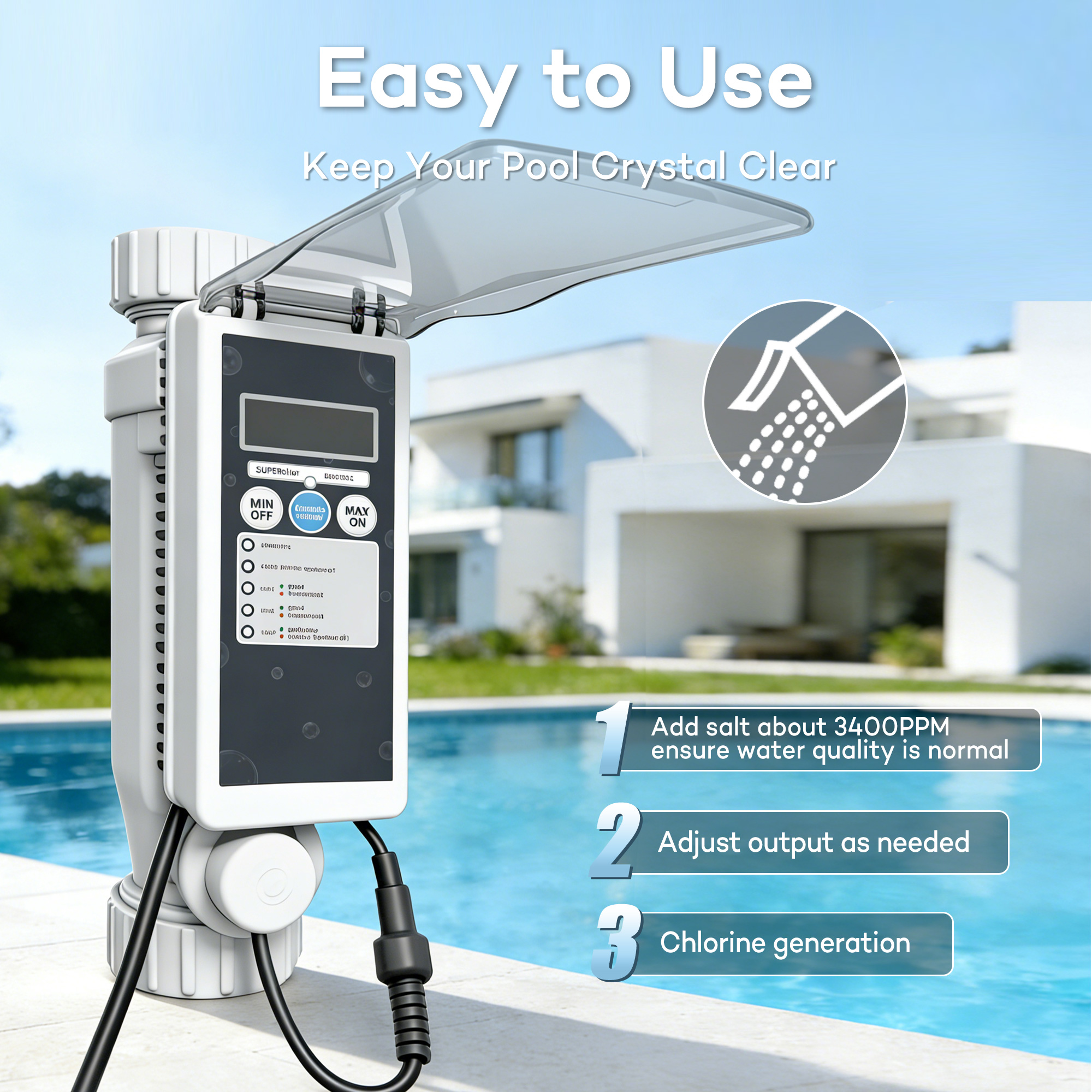 Salt Cell for Pool - Fits for Pentair Salt Cell, Upgraded Flow Switch with Temp/Salinity Sensor, Replacement Salt Cell Chlorine Generator, up to 20,000 Gal Pool