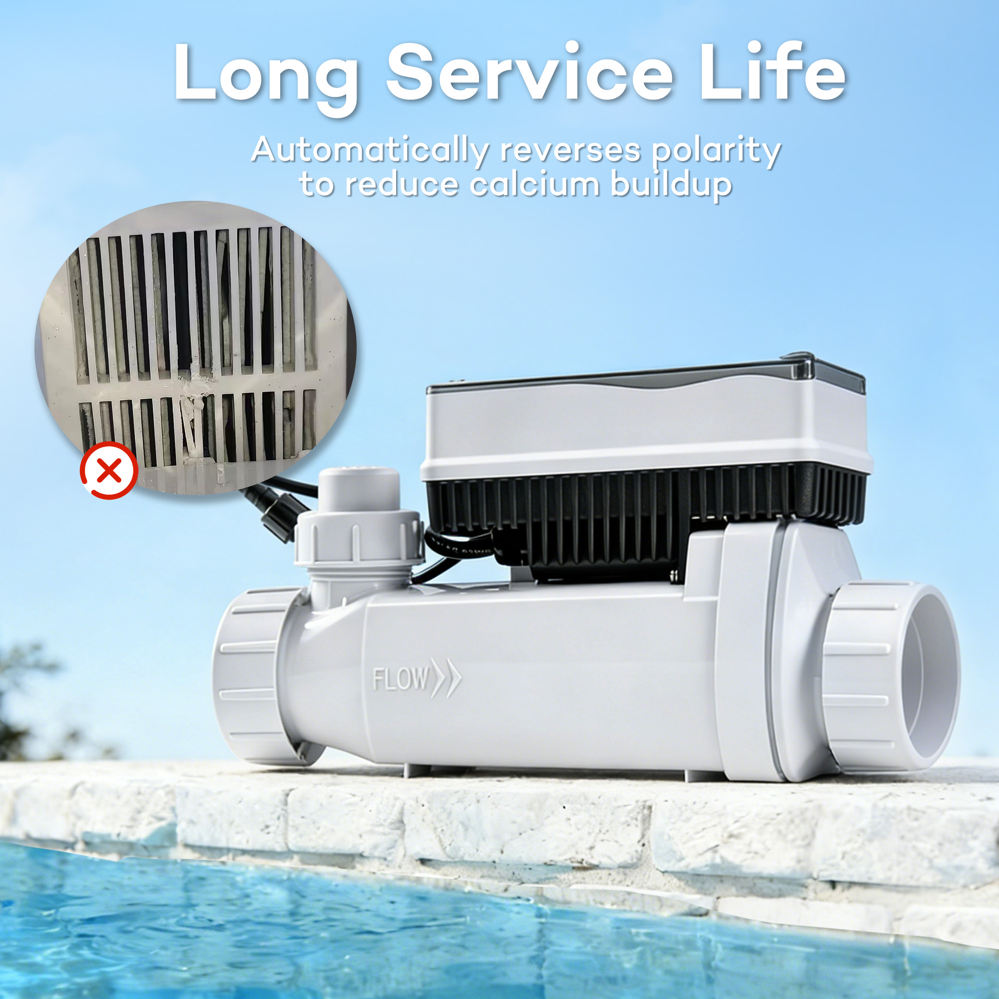 Salt Cell for Pool - Fits for Pentair Salt Cell, Upgraded Flow Switch with Temp/Salinity Sensor, Replacement Salt Cell Chlorine Generator, up to 20,000 Gal Pool