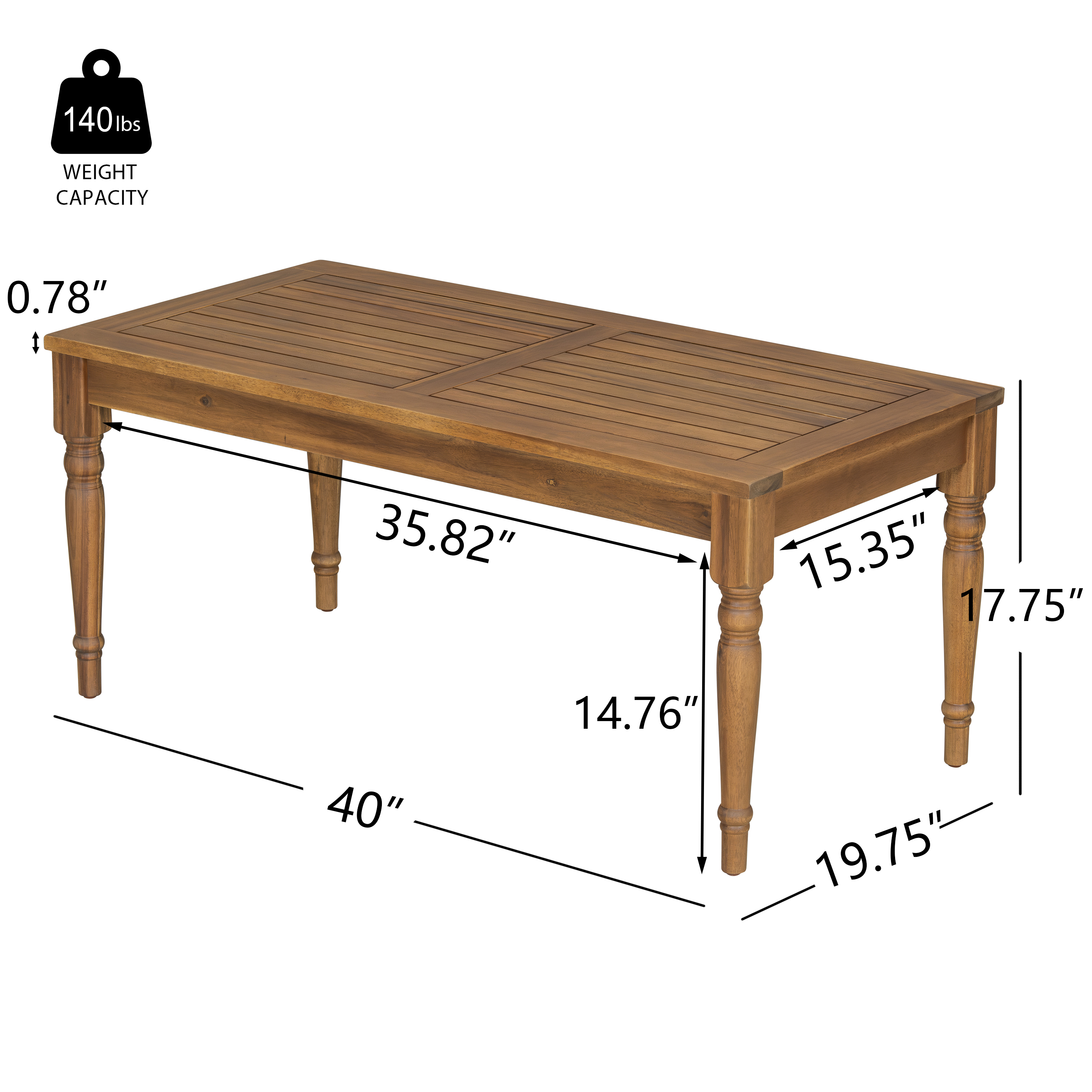 EverCrystal Acacia Wood Outdoor Coffee Table, Classic Patio Coffee Table with Natural Finish for Garden, Backyard & Balcony