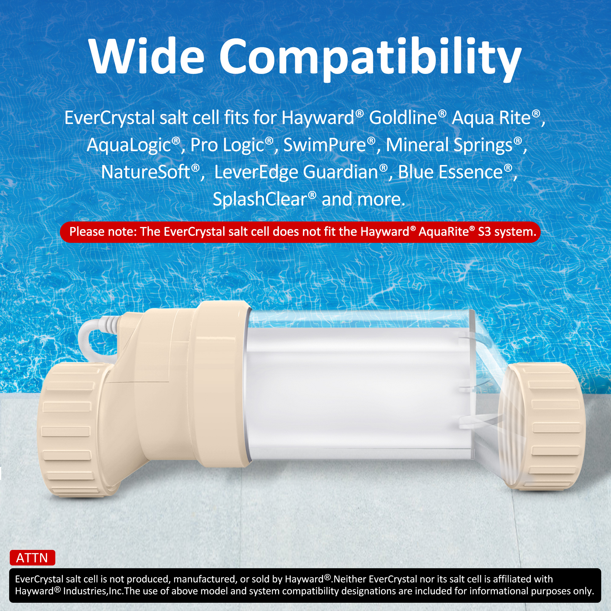 Salt Cell for Pool - Fits for Hayward Salt Cell T-3, up to 15,000 Gallon In-Ground Swimming Pools, Clear Case, 2-Year Warranty