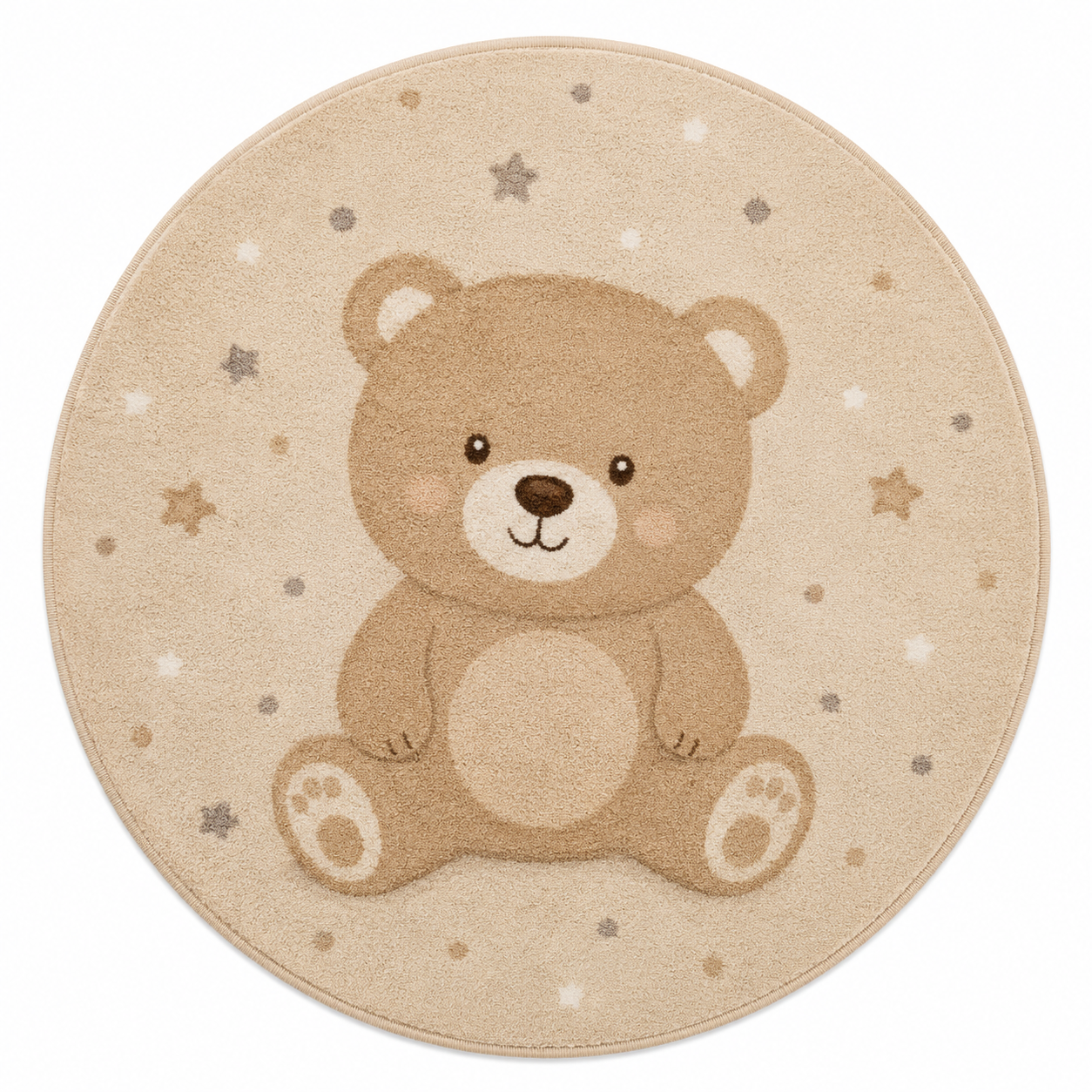 Runder Kinderteppich Bär Beige 120 cm für Spielecke
