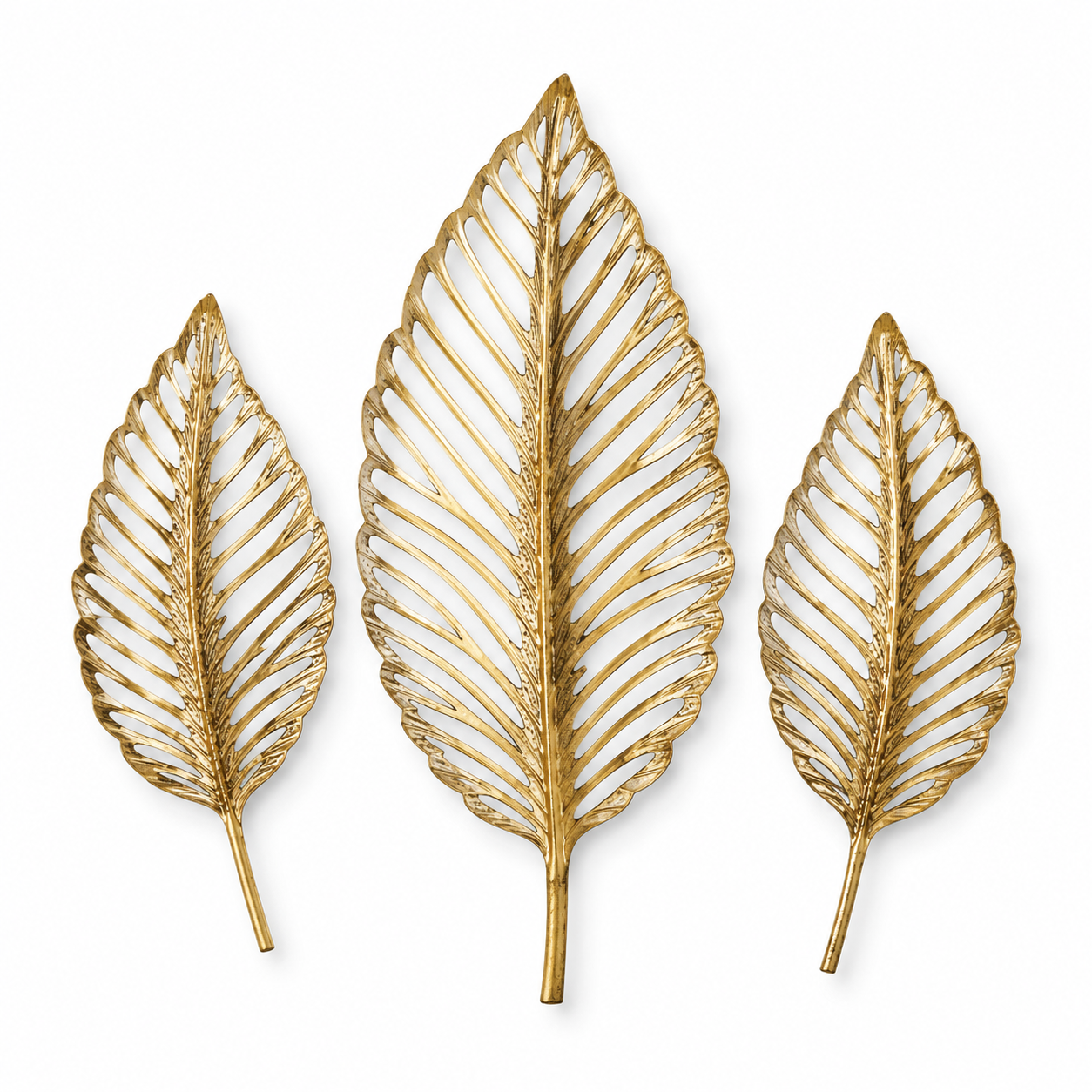 Wanddeko Set Metall Blätter Gold 3 teilig für Wohnzimmer