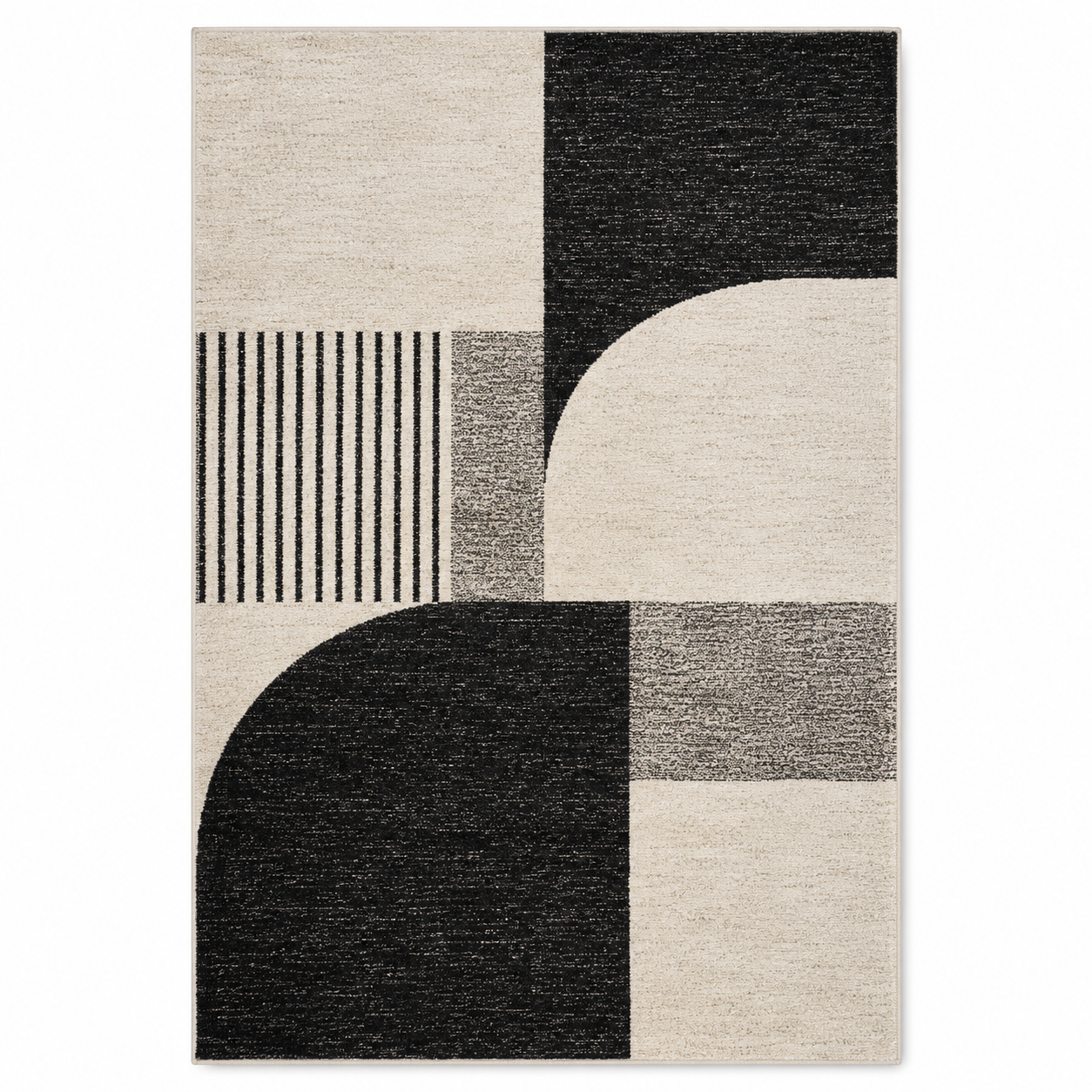 Grafischer Kurzflor Teppich Schwarz Creme 120x170 cm im Modern Stil