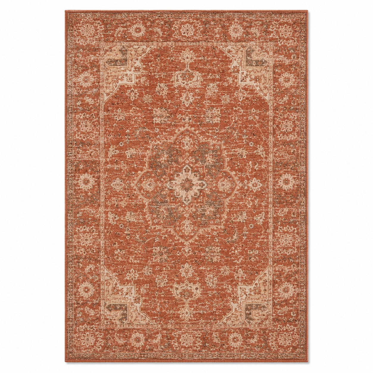 Waschbarer Teppich Rostrot 120x170 cm im Vintage Look