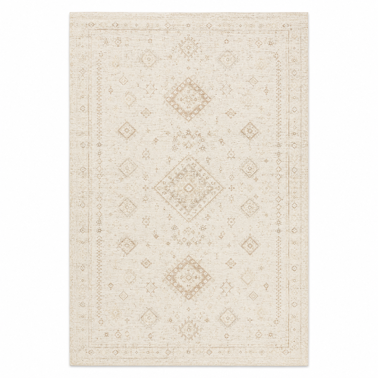 Waschbarer Teppich Creme 140x200 cm mit Boho Rauten