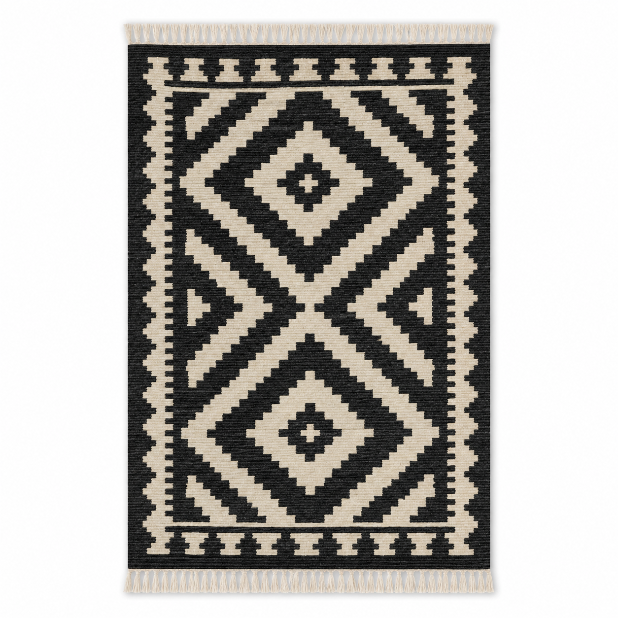 Baumwoll Kelim Teppich Natur Schwarz 120x180 cm flach gewebt
