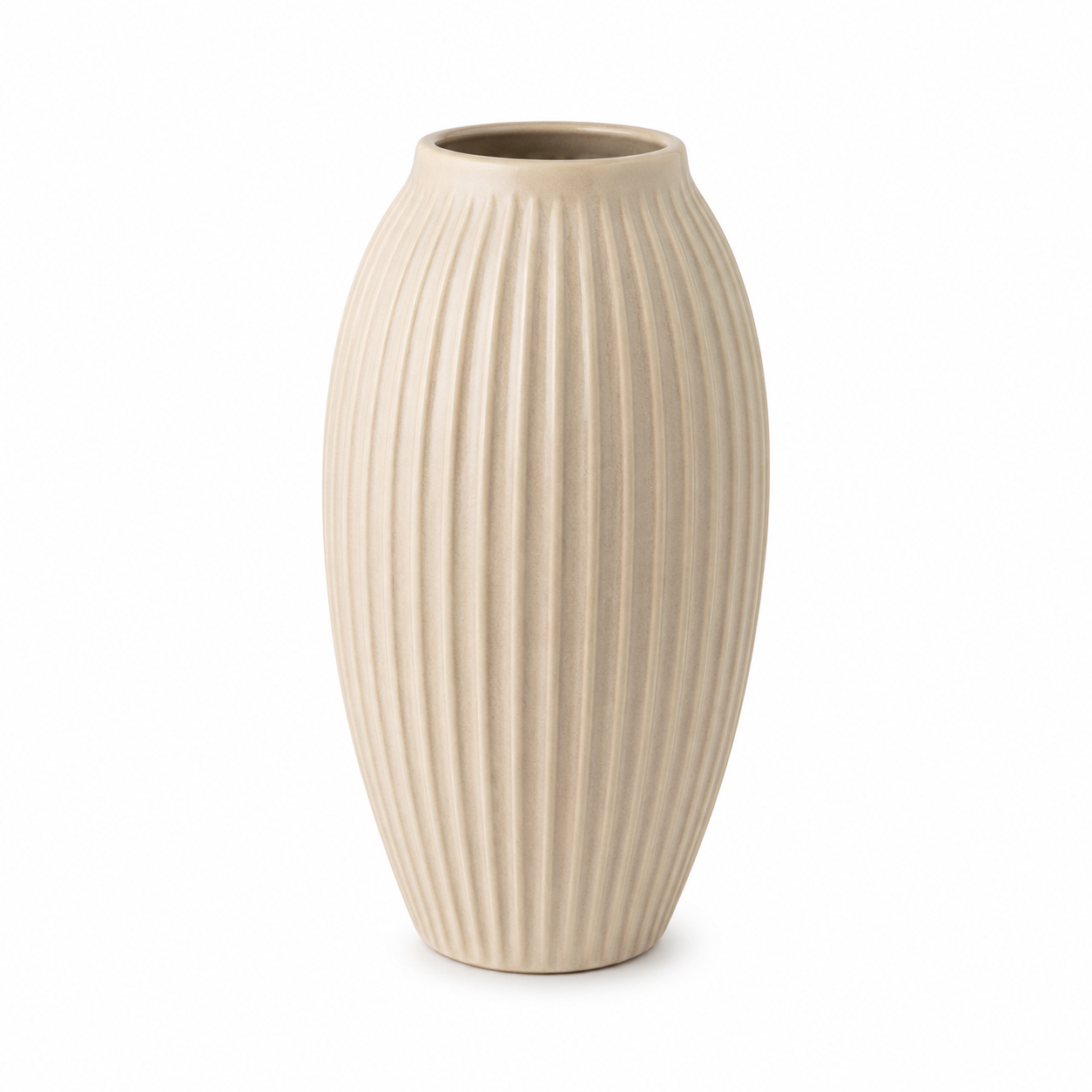 Keramik Vase Beige 28 cm mit Rillenstruktur für Trockenblumen